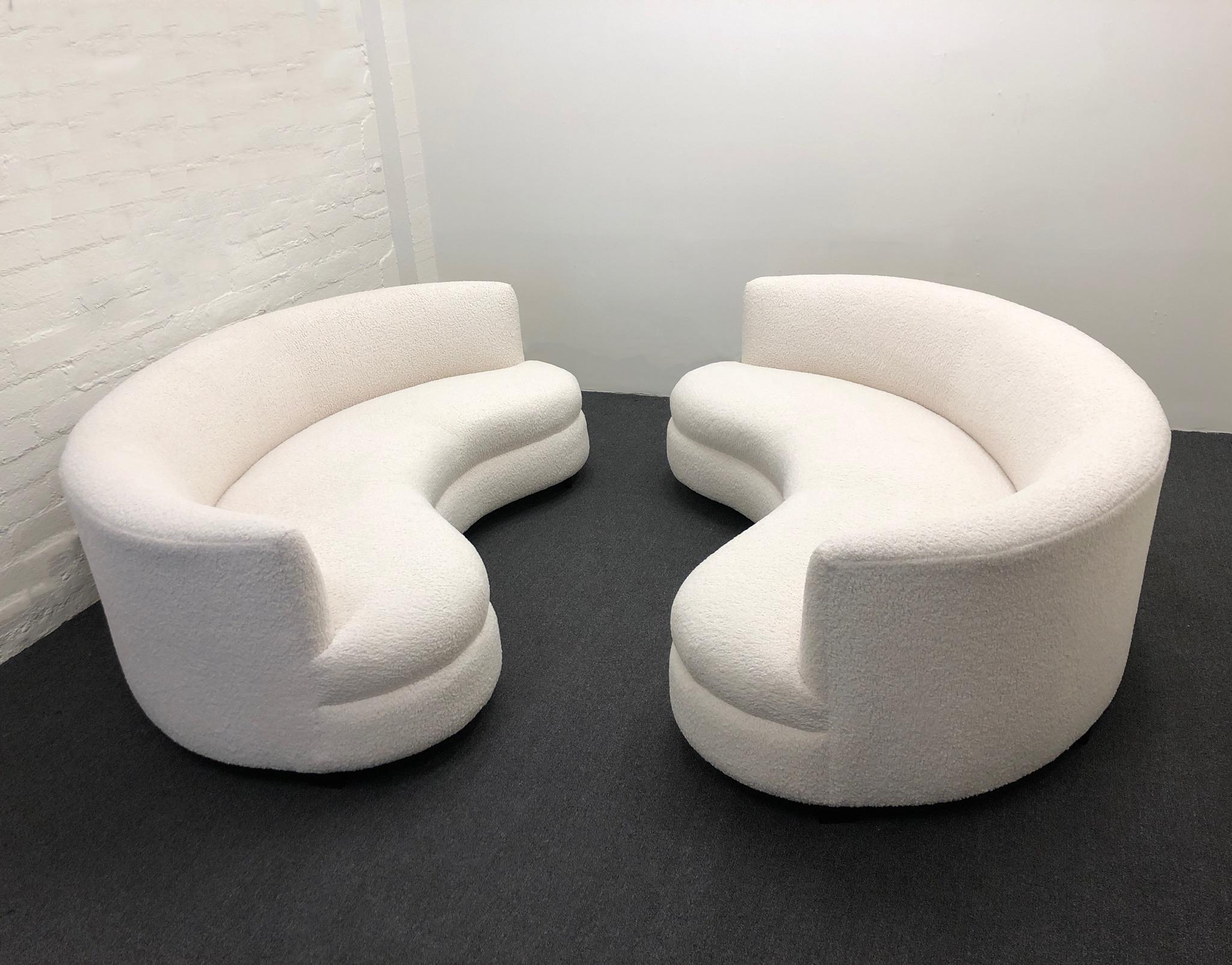 American Pair of Boucle Kidney Shaped Sofas