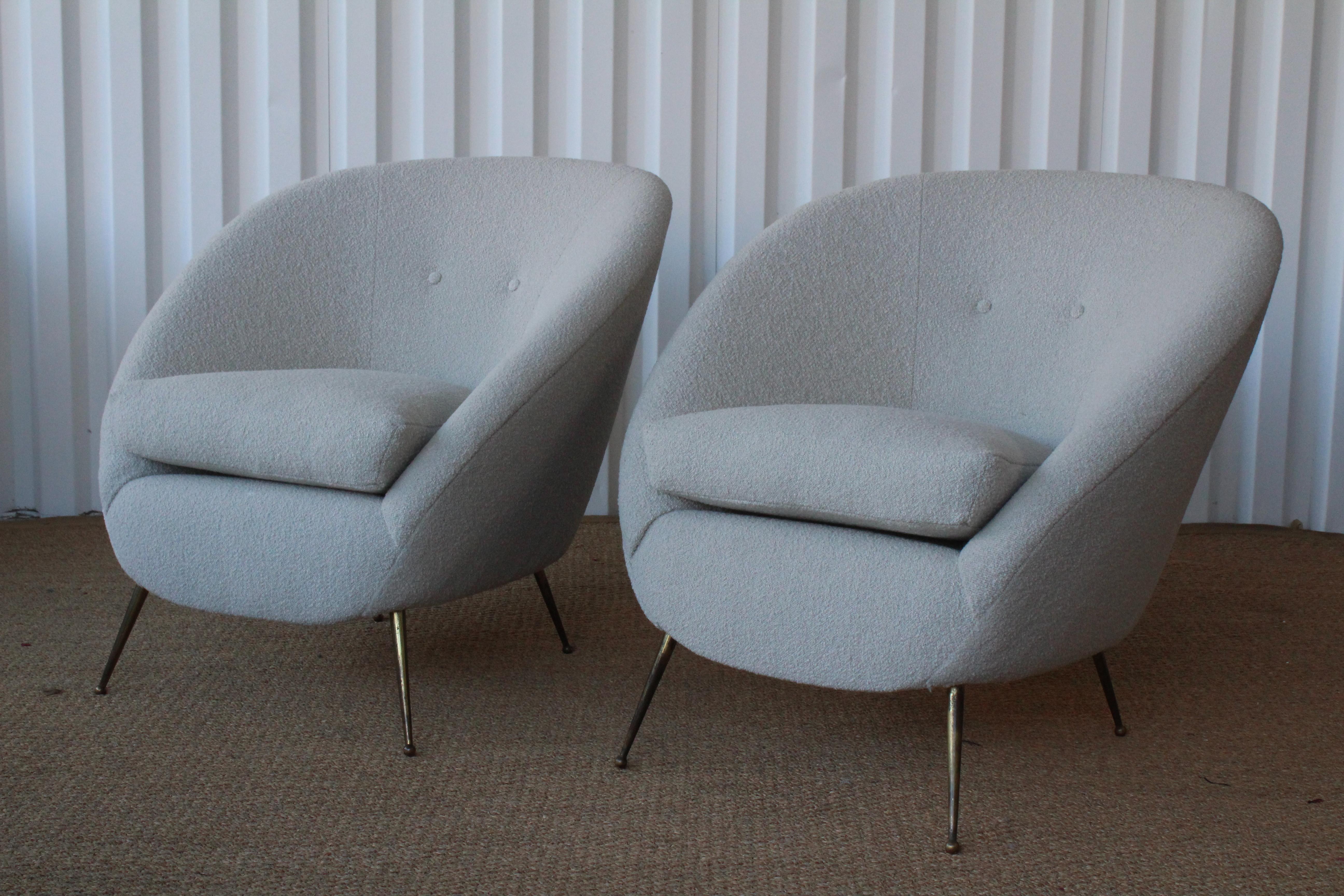 Pair of Bouclé Lounge Chairs, Italy, 1950s In Excellent Condition In Los Angeles, CA