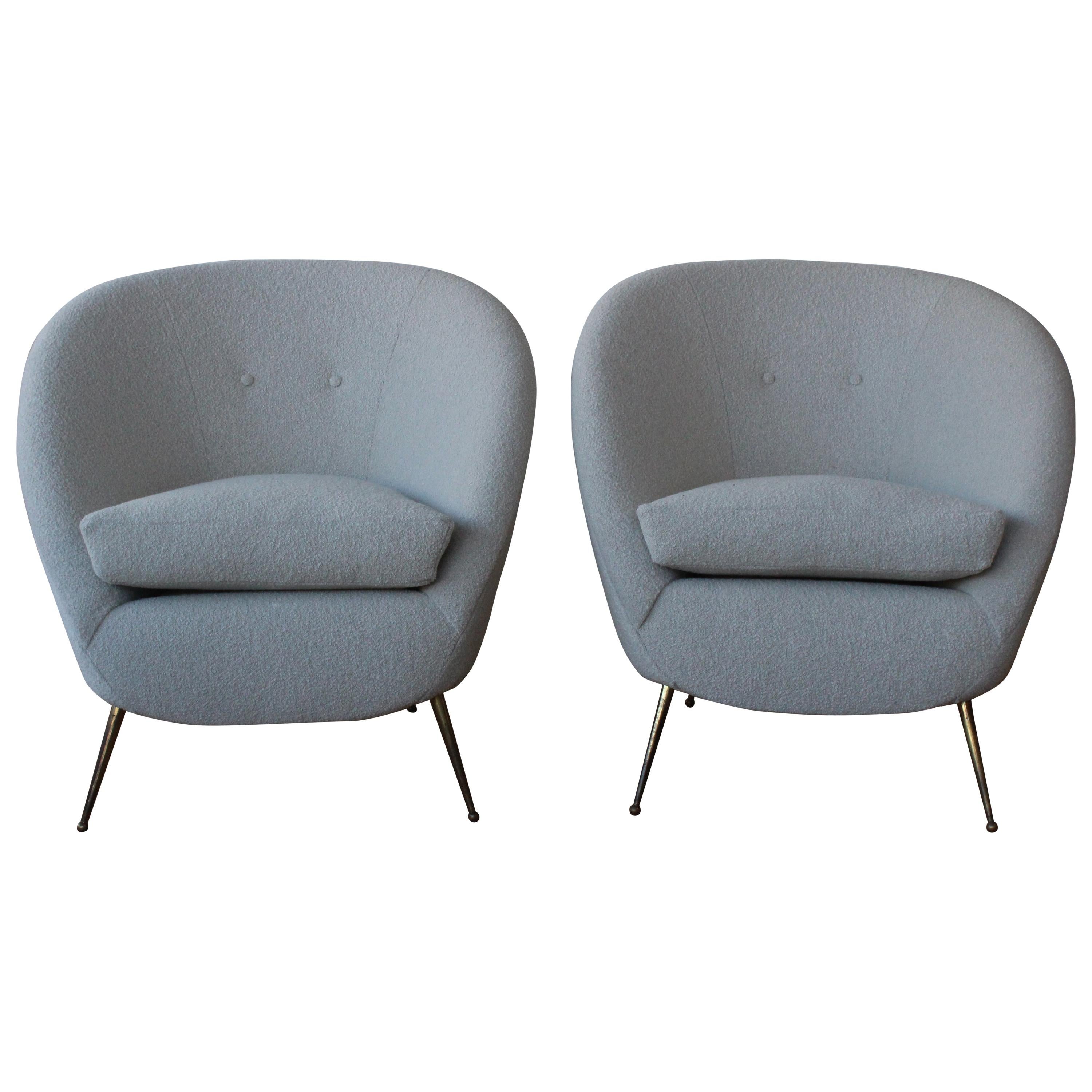Pair of Bouclé Lounge Chairs, Italy, 1950s