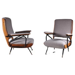 Retro Pair of bouclé recliners, Italian manufacture, circa 1960