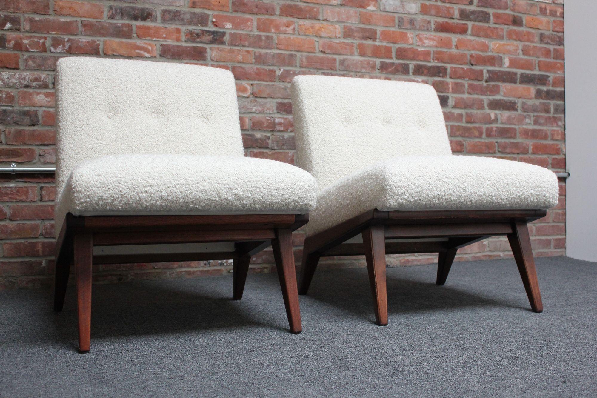 Pair of Bouclé Slipper Chairs Designed by Jens Risom for H.G. Knoll Associates For Sale 12