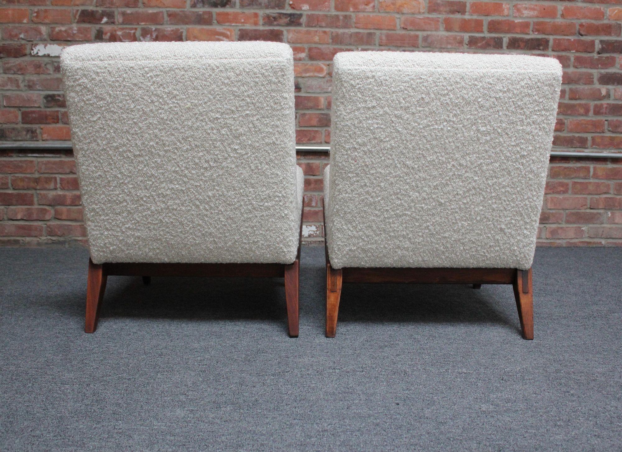 Mid-Century Modern Pair of Bouclé Slipper Chairs Designed by Jens Risom for H.G. Knoll Associates