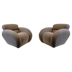 Pair of Bouclé Swivel Sculptural Lounge Chairs by Directional