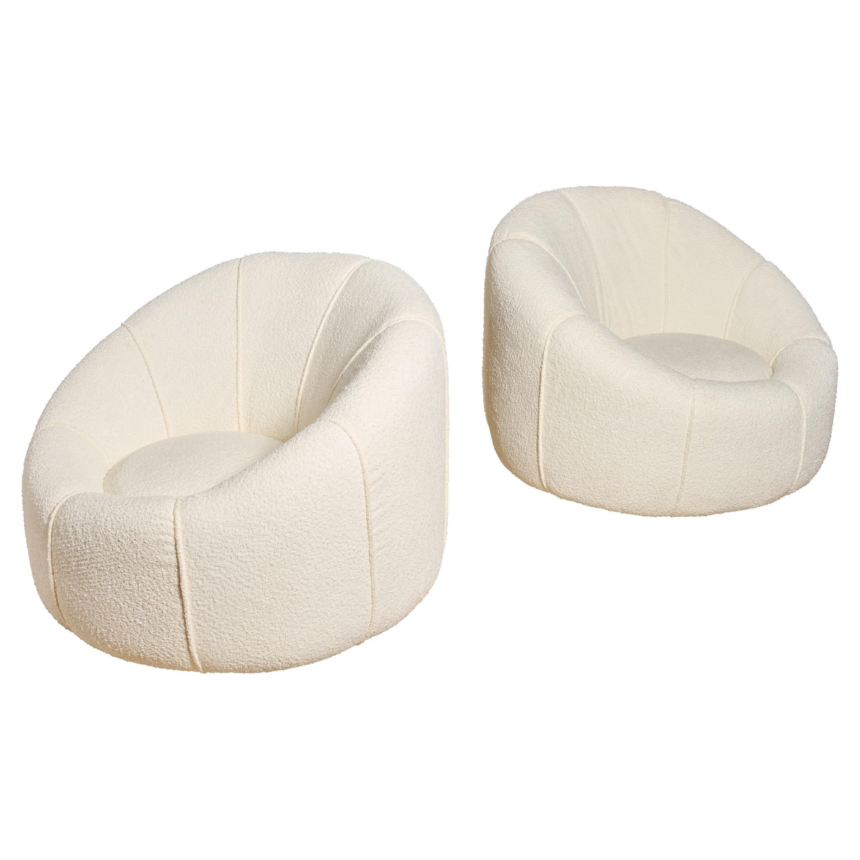 Pair of Boucle Upholstered Nest Chairs For Sale