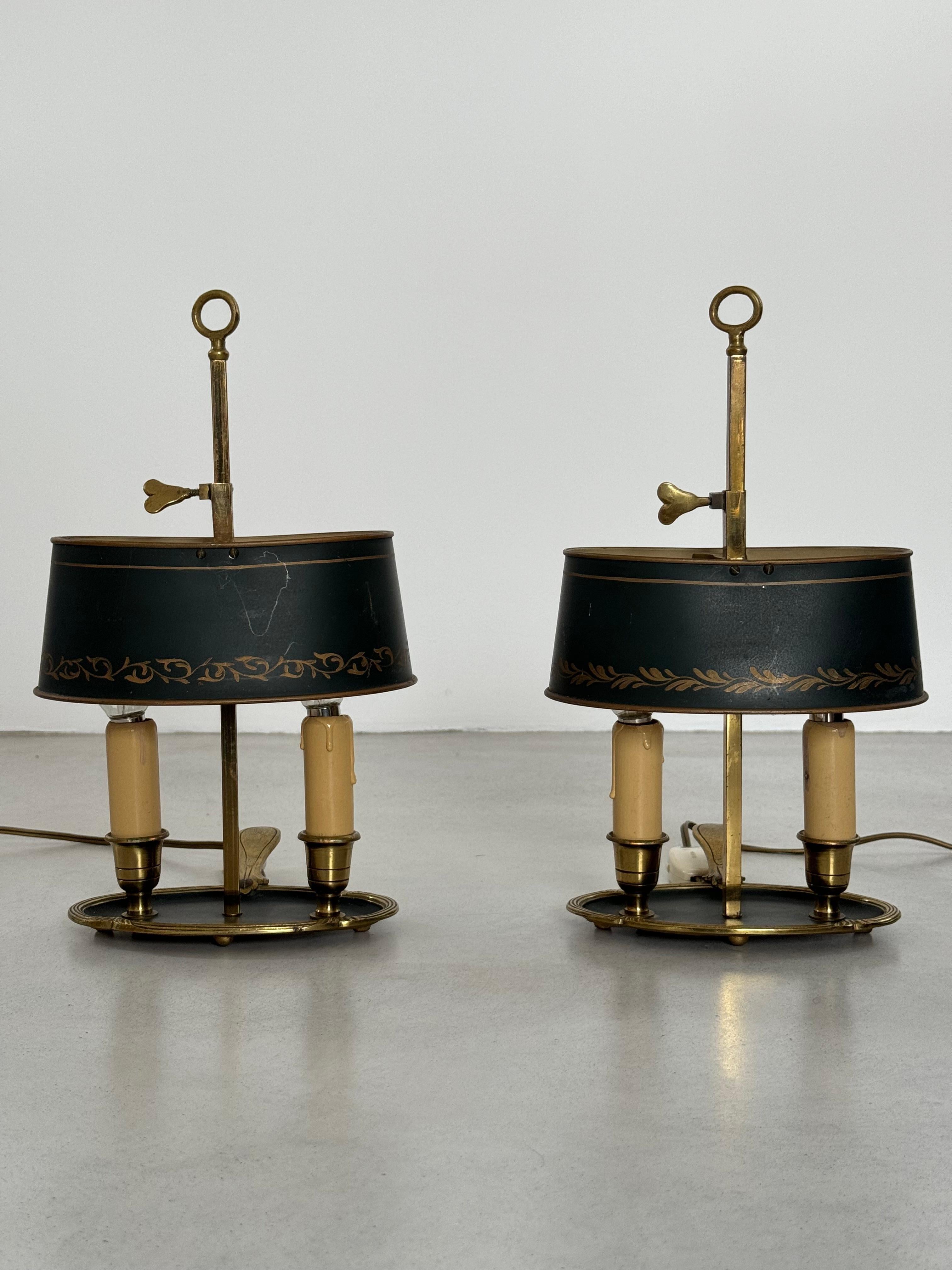 Pair of Bouillotte bedside lamp, bronze, Louis XV period style, France 1950s For Sale 4