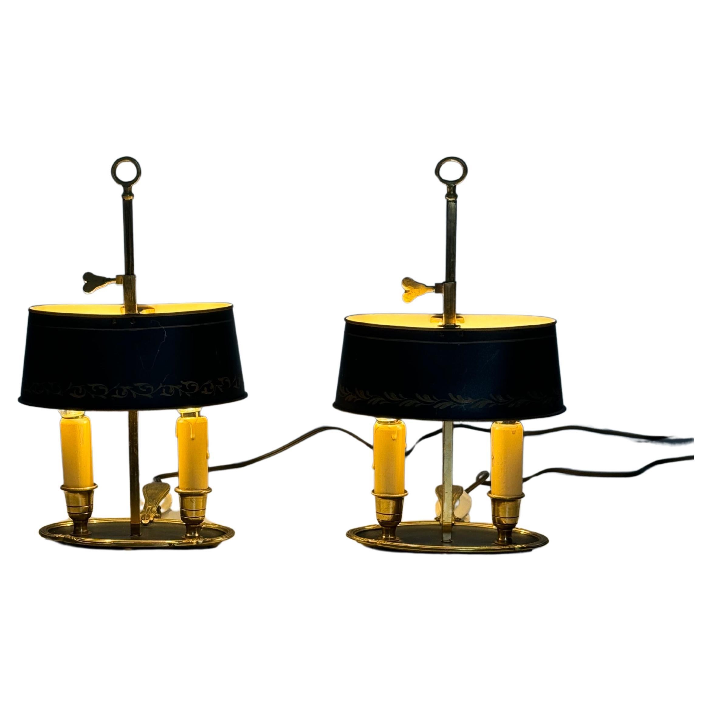 Pair of Bouillotte bedside lamp, bronze, Louis XV period style, France 1950s For Sale