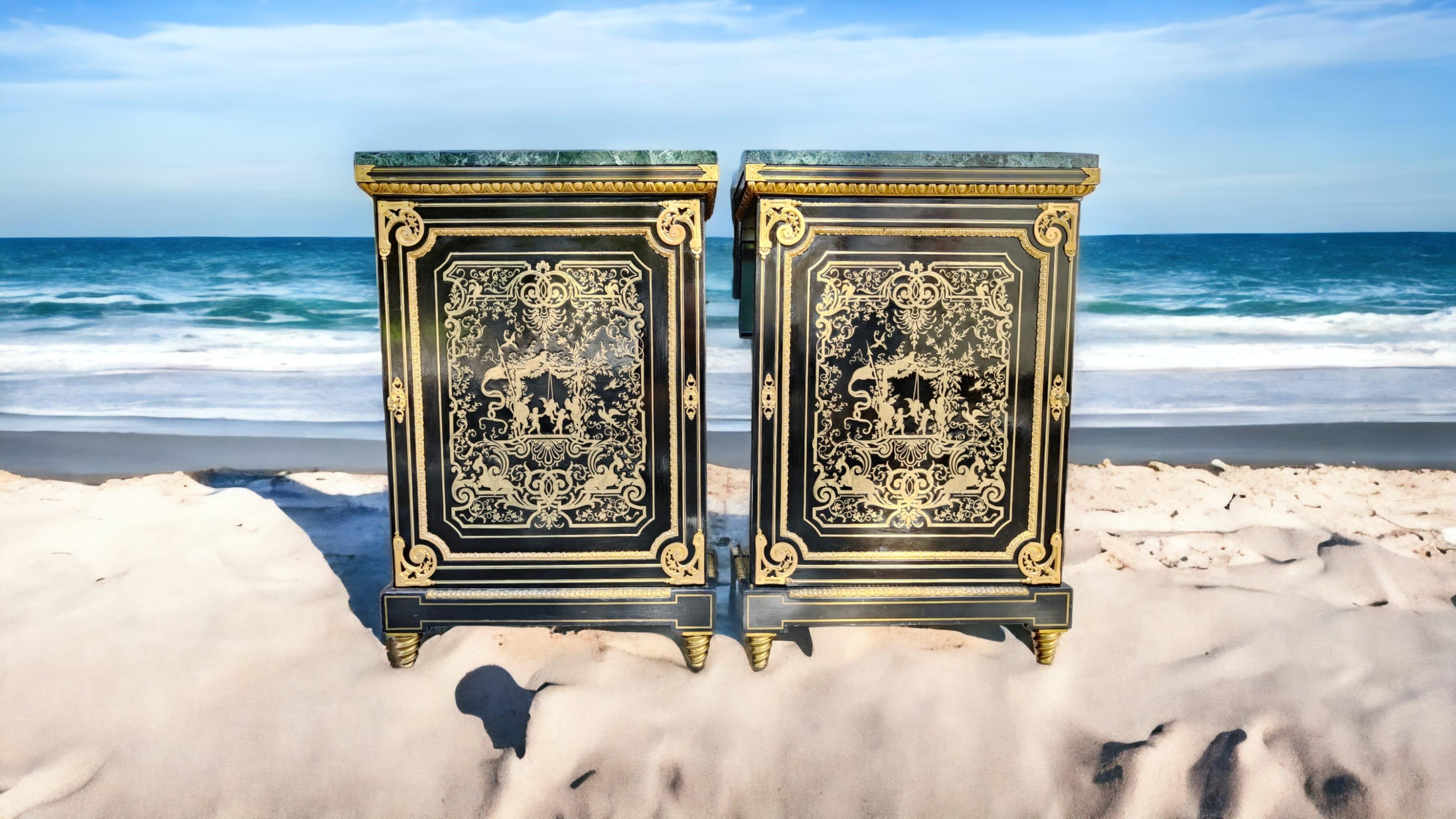 Pair of Boulle Cabinets, Early 1800, Majestic Boulle Marquetry Sideboards  For Sale 3
