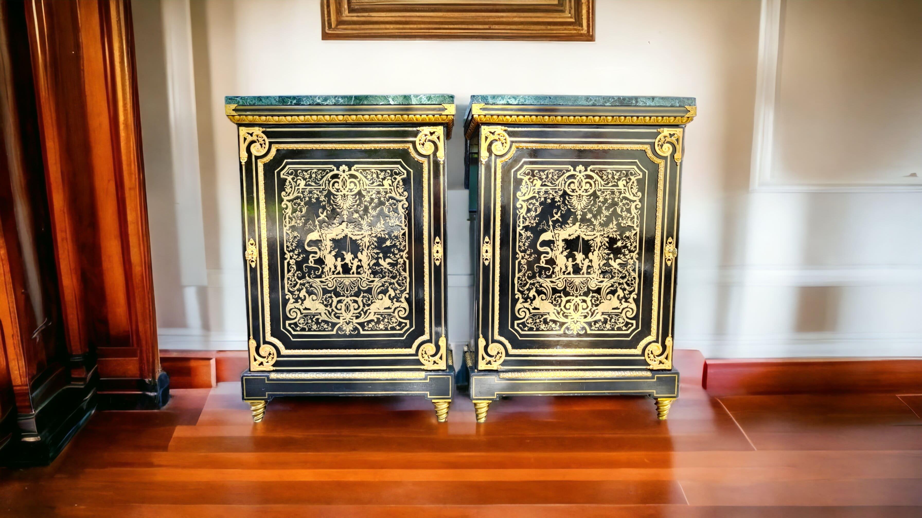 Pair of Boulle Cabinets, Early 1800, Majestic Boulle Marquetry Sideboards  For Sale 4