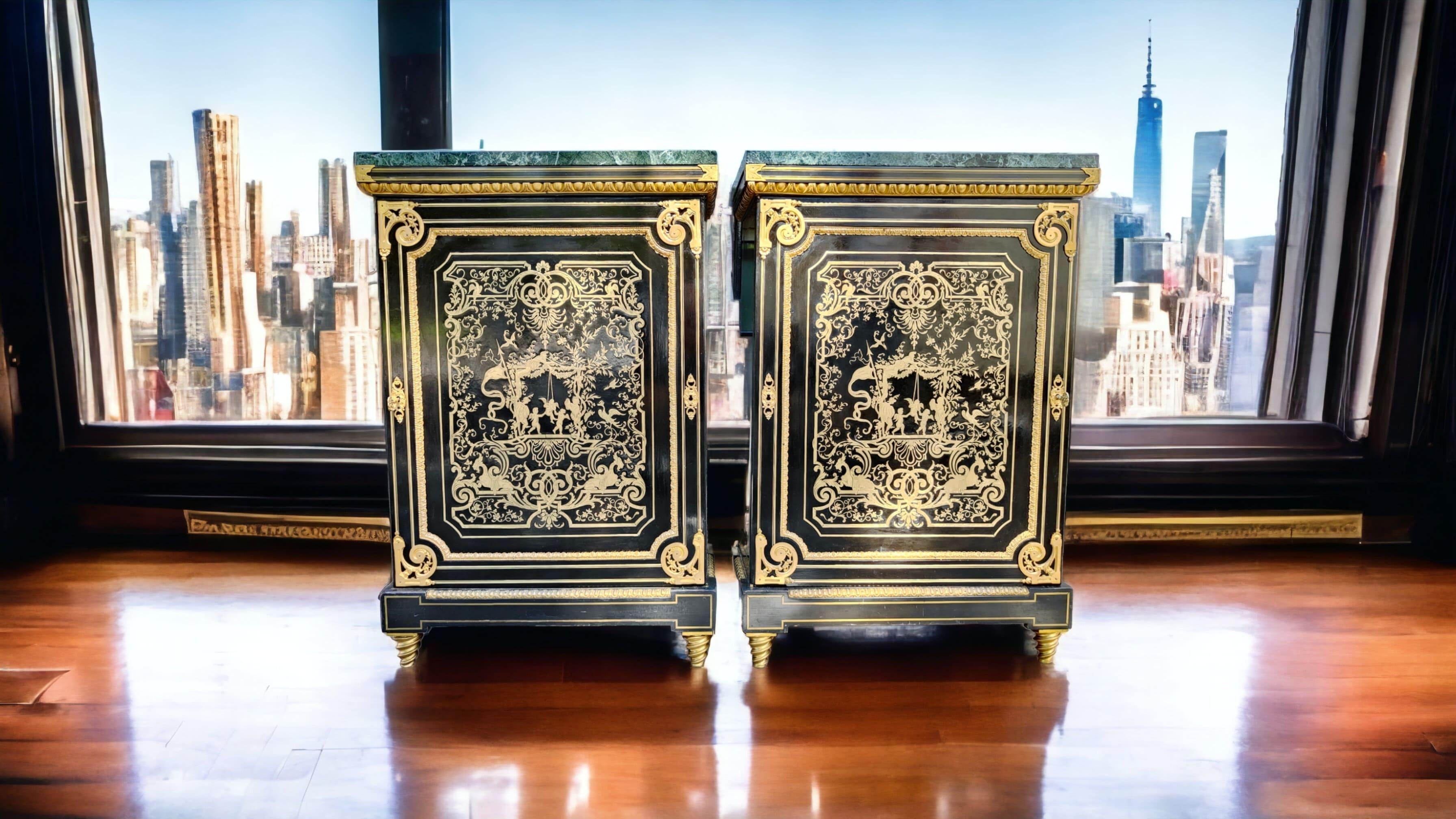 Pair of Boulle Cabinets, Early 1800, Majestic Boulle Marquetry Sideboards  For Sale 5