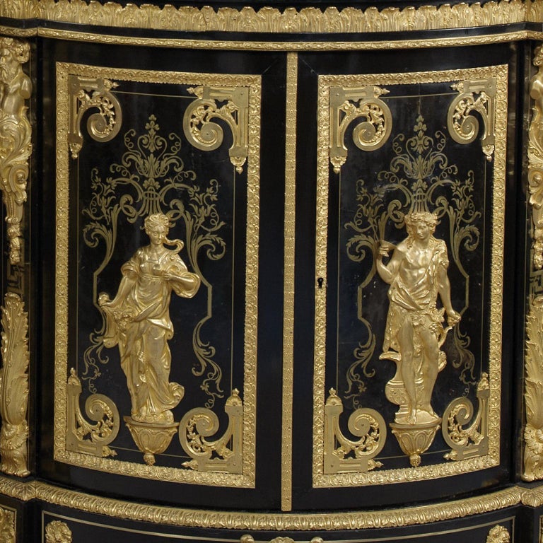 Gilt Pair of Boulle Marquetry Inlaid Corner Cabinets by Béfort Jeune, circa 1870 For Sale