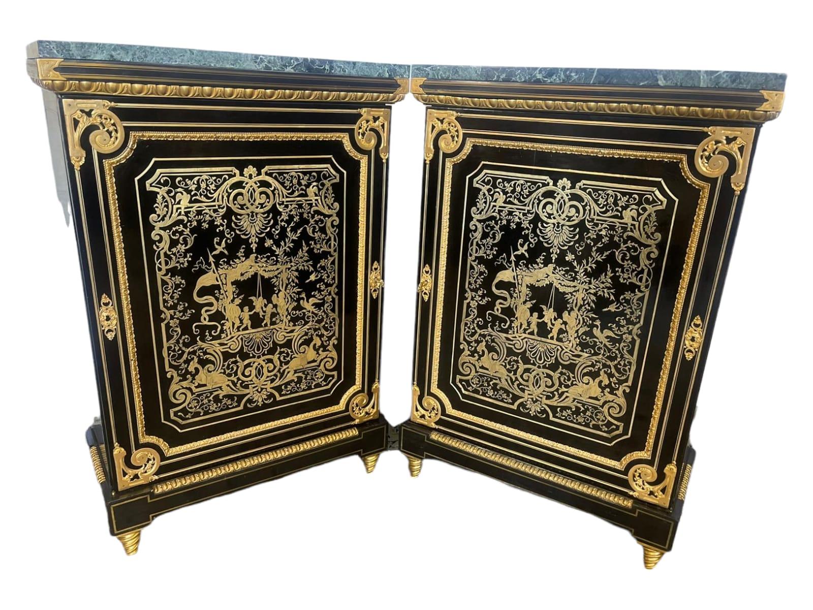 Napoleon III Pair of Boulle Cabinets, Early 1800, Majestic Boulle Marquetry Sideboards  For Sale