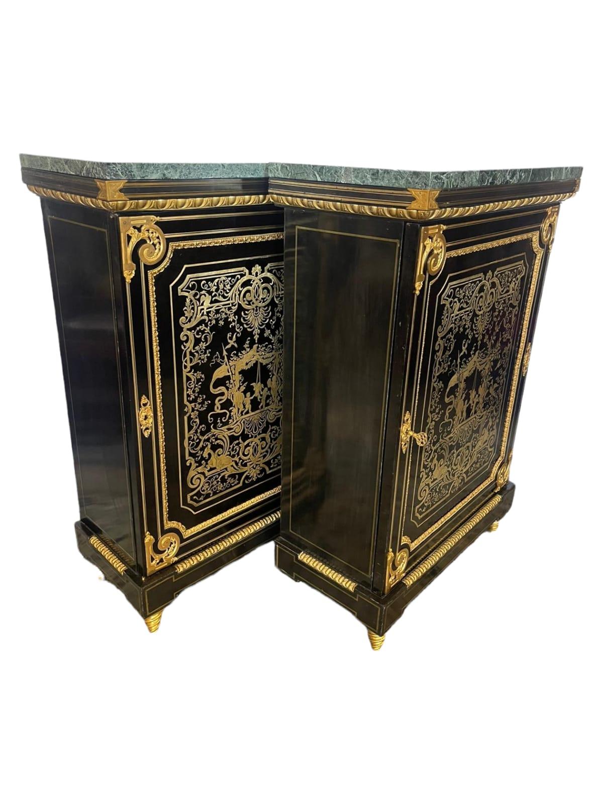 French Pair of Boulle Cabinets, Early 1800, Majestic Boulle Marquetry Sideboards  For Sale