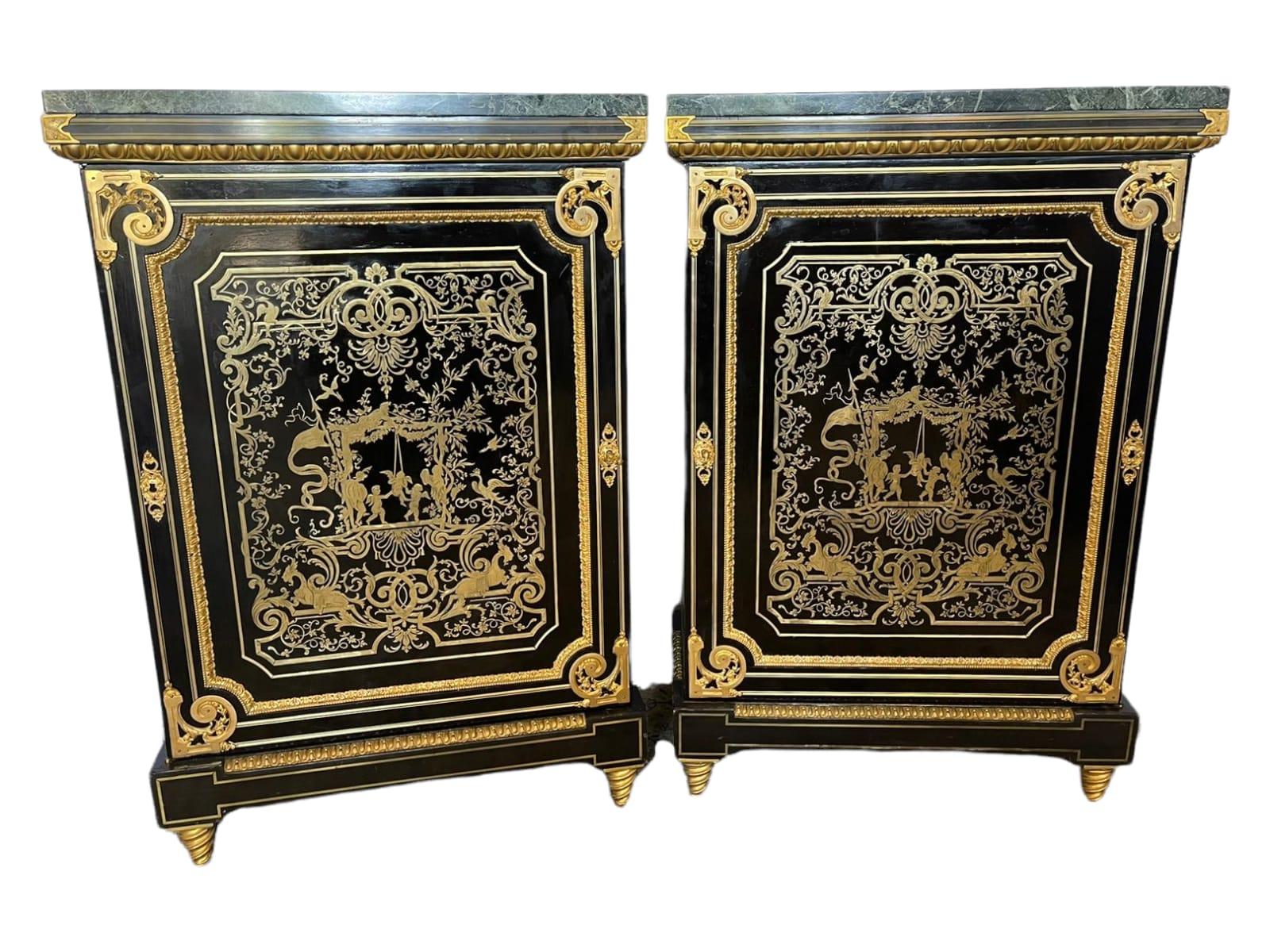 Pair of Boulle Cabinets, Early 1800, Majestic Boulle Marquetry Sideboards  In Good Condition For Sale In Madrid, ES