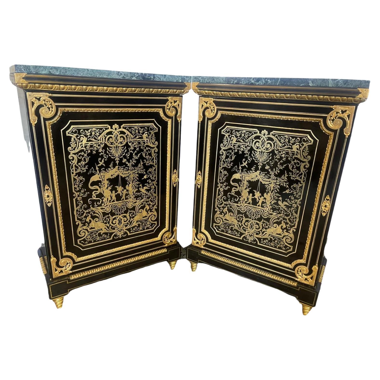 Pair of Boulle Cabinets, Early 1800, Majestic Boulle Marquetry Sideboards 