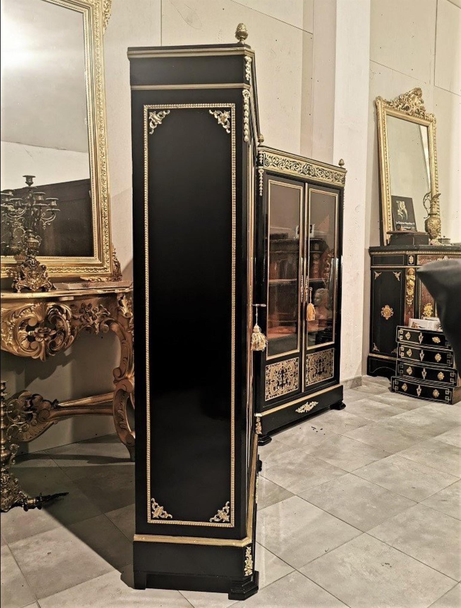 Pair of Boulle Style Marquetry Napoleon III Vitrines Bookcases, France, 1855 In Good Condition In Paris, FR