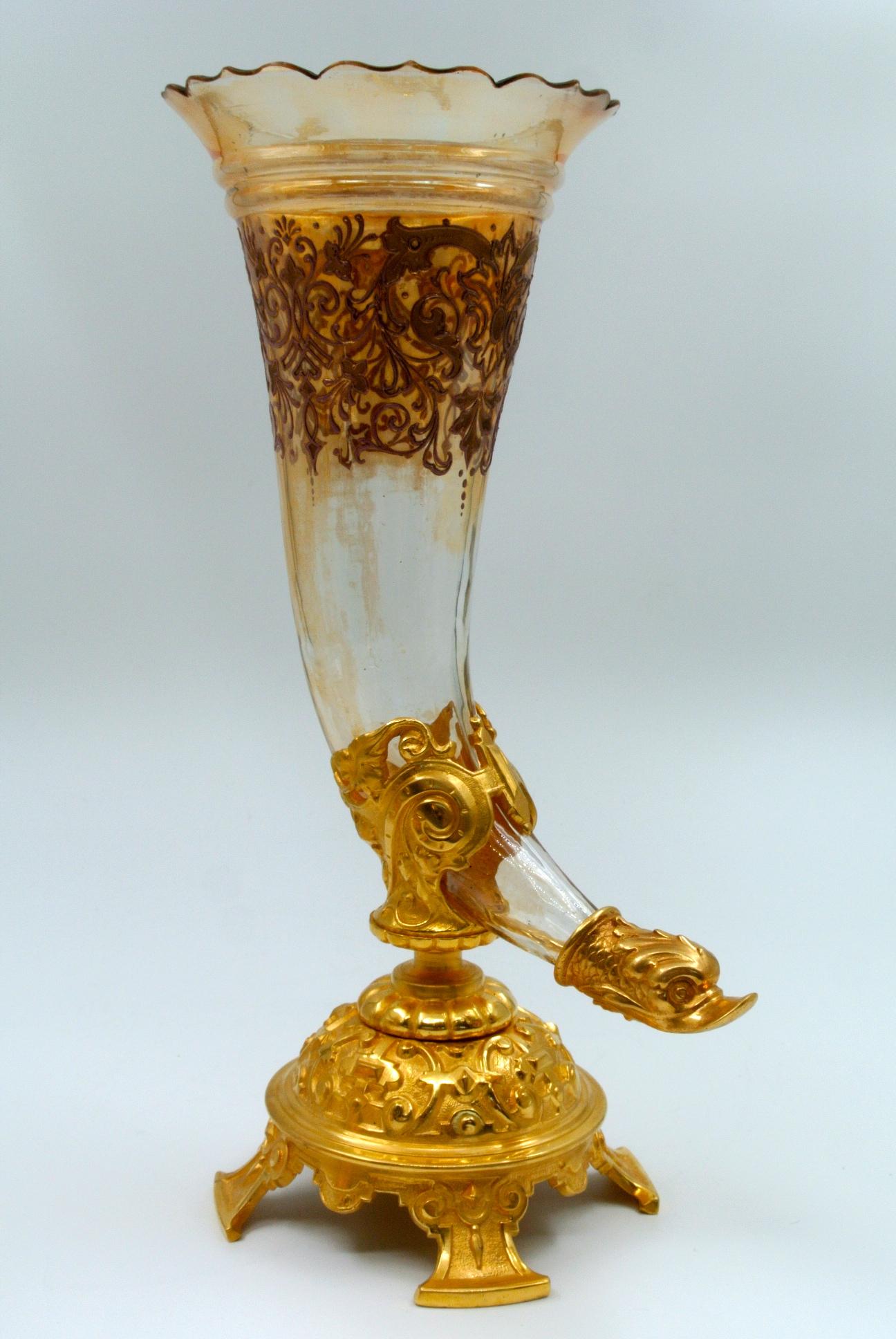 Pair of Bouquetières, Enameled Gilt Bronze and Crystal Vases 8