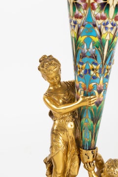 Pair of Bouquetières in Golden Bronze, Partitioned, Napoleon III Period