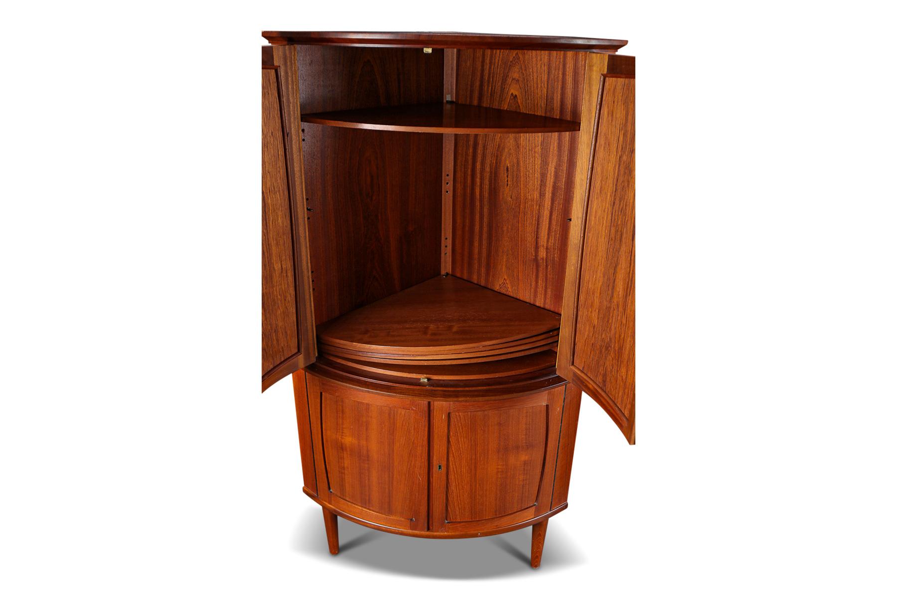 Danish Pair of Bow Front Teak Corner Cabinets