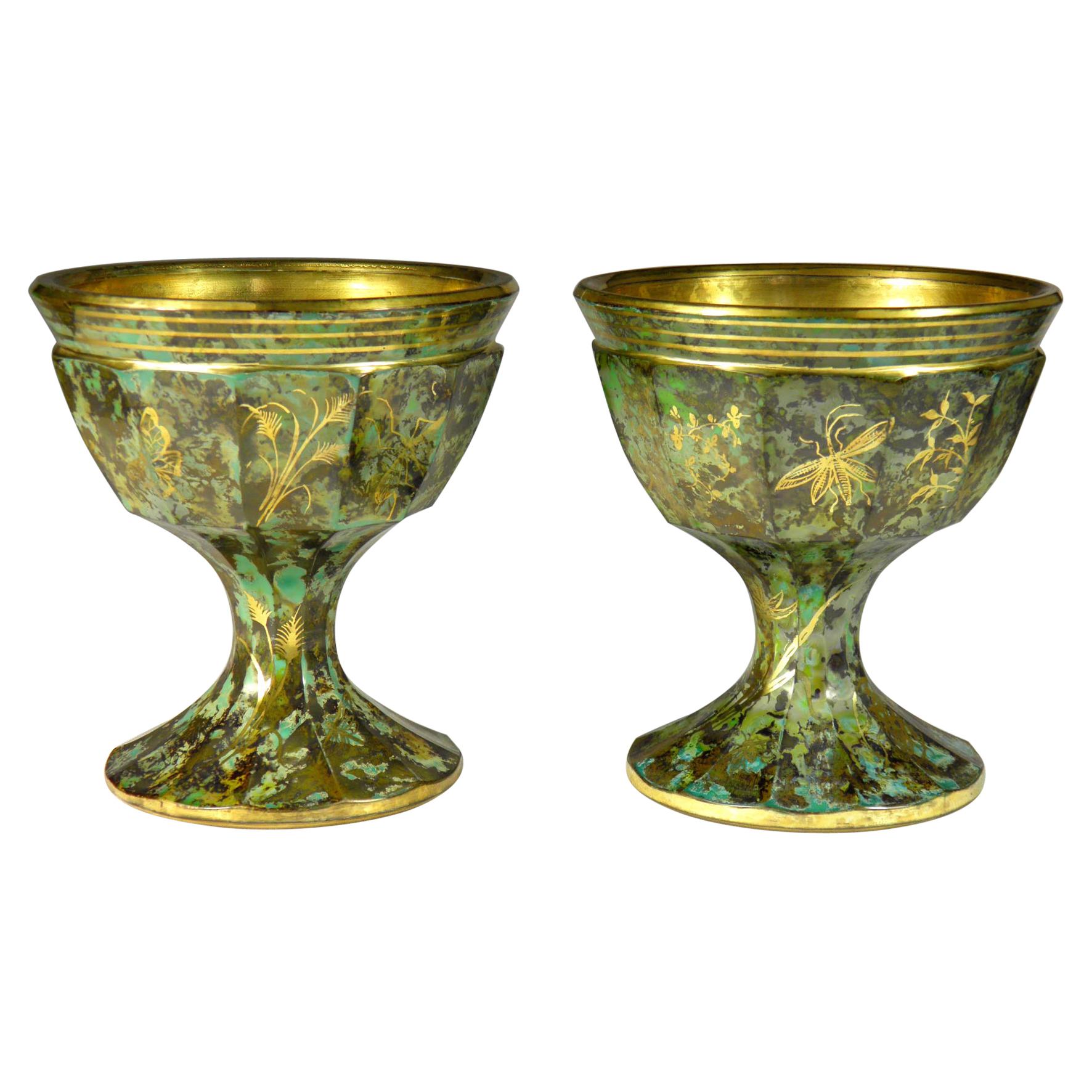 Pair of Bowls with Imitation Semi-Precious Stone Bohemian Glass, 20th Century
