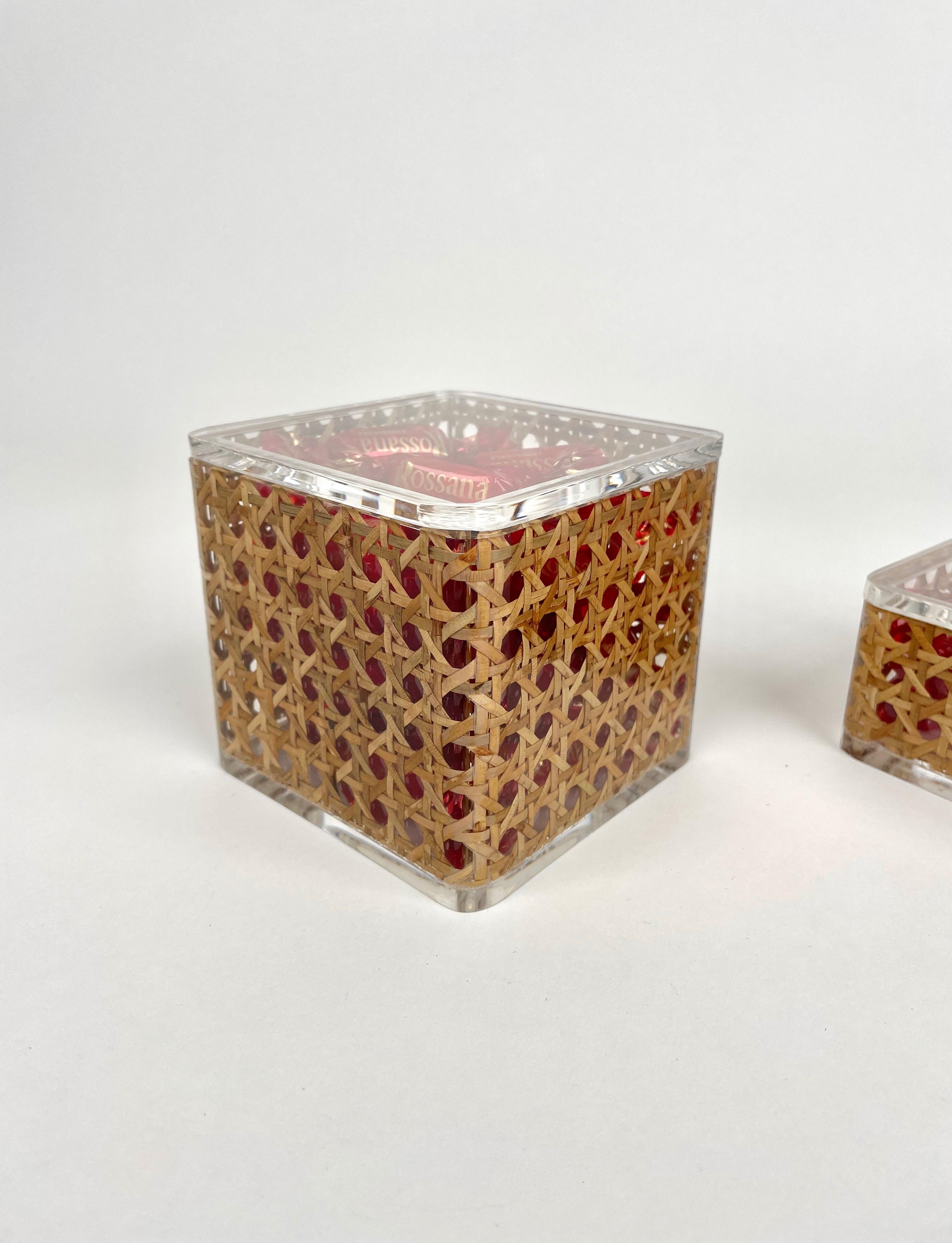 Pair of Box in Lucite & Rattan Christian Dior Home Style, Italy, 1970s For Sale 2