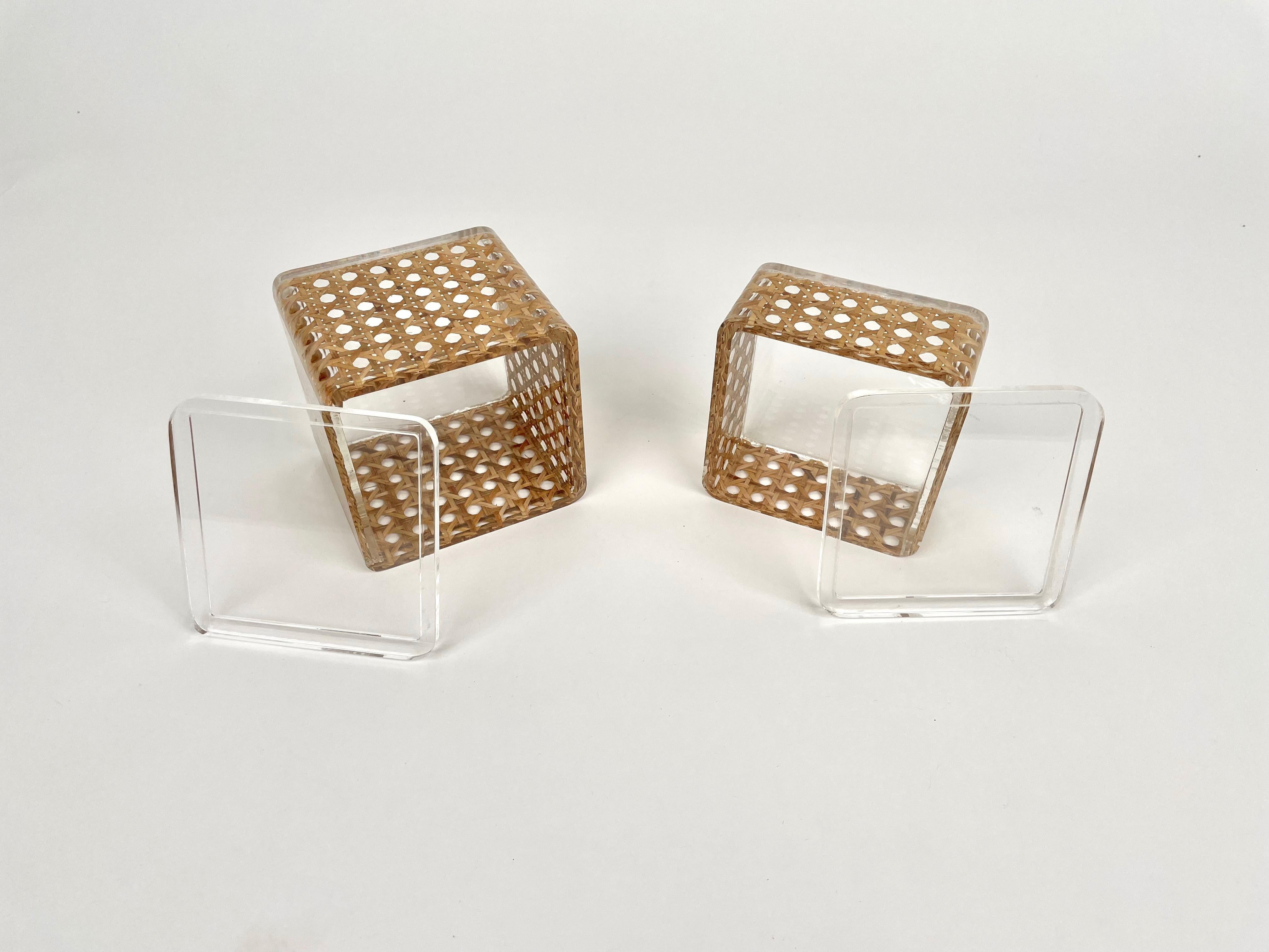 Pair of Box in Lucite & Rattan Christian Dior Home Style, Italy, 1970s For Sale 3