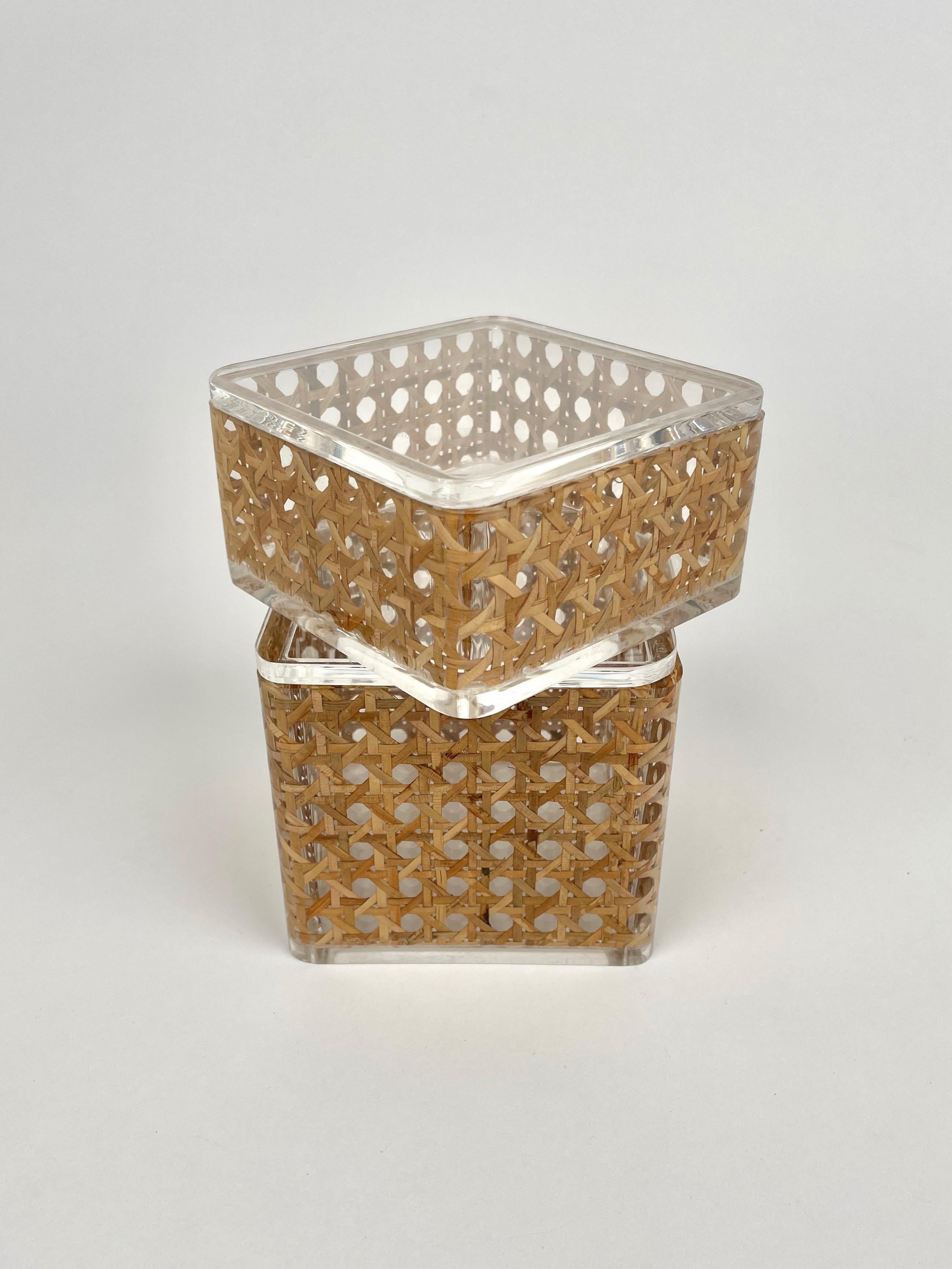 Late 20th Century Pair of Box in Lucite & Rattan Christian Dior Home Style, Italy, 1970s For Sale
