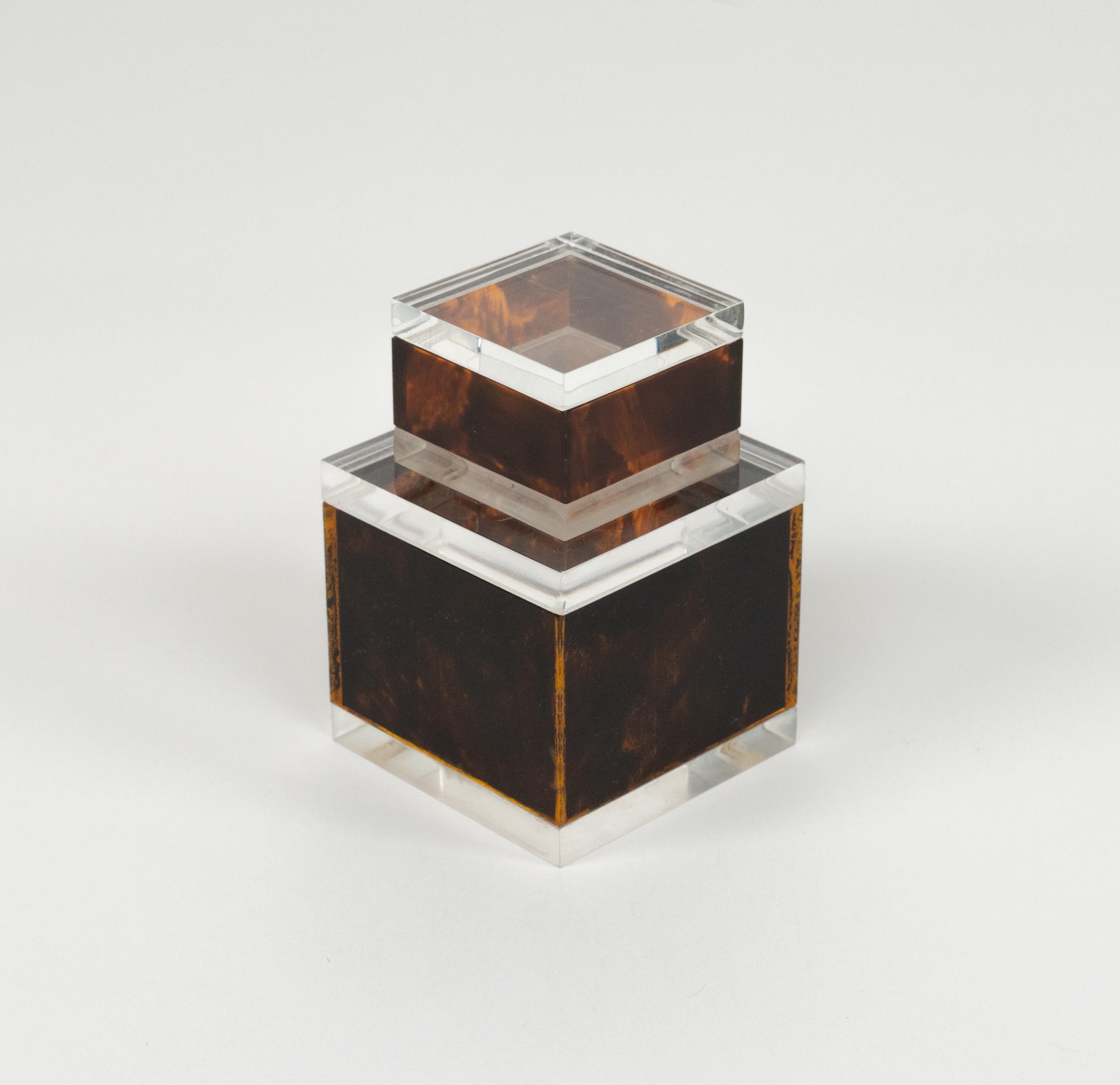 Pair of Box in Tortoiseshell Effect Lucite Christian Dior Style, Italy, 1970s For Sale 3