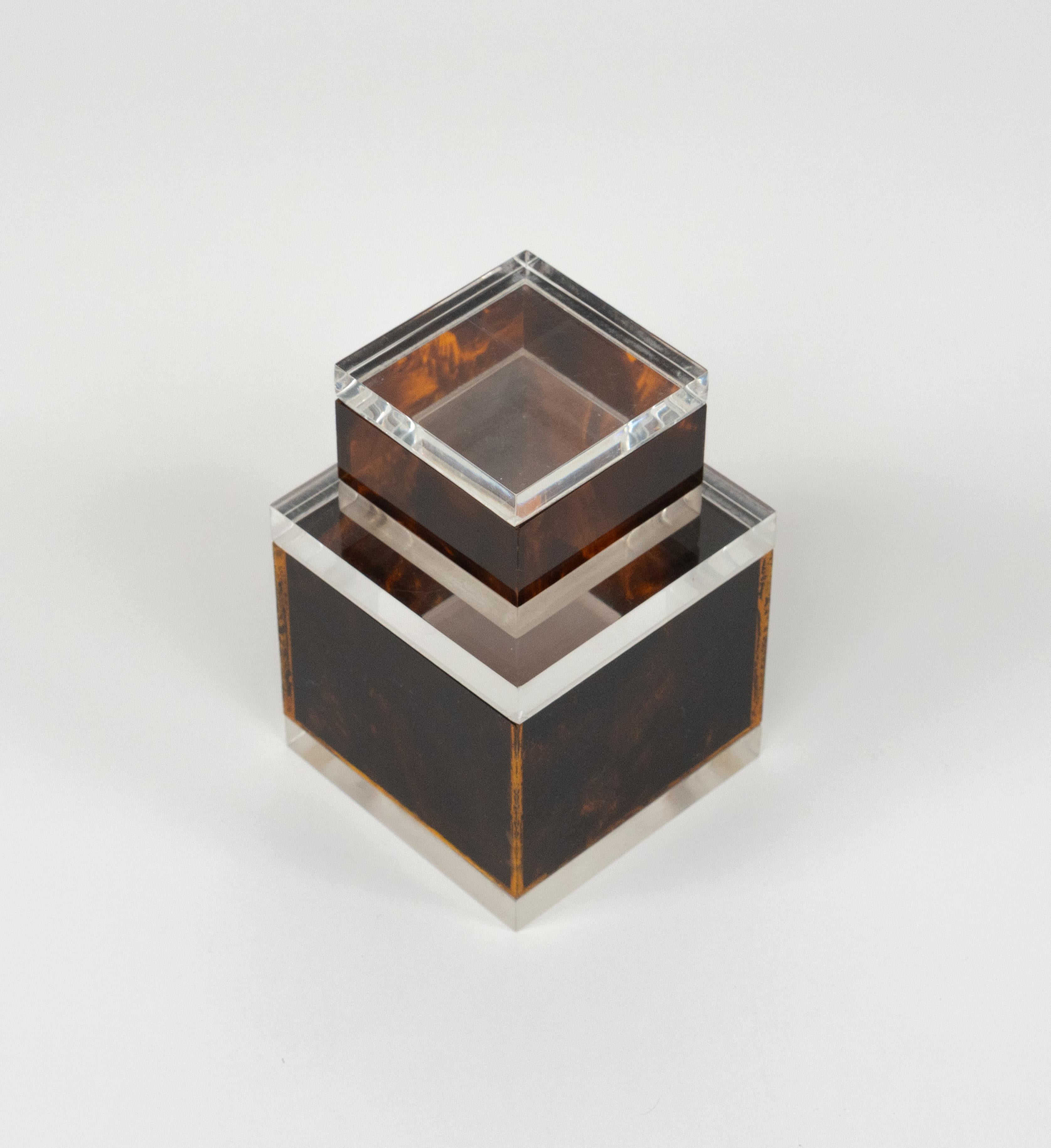 Pair of Box in Tortoiseshell Effect Lucite Christian Dior Style, Italy, 1970s For Sale 4