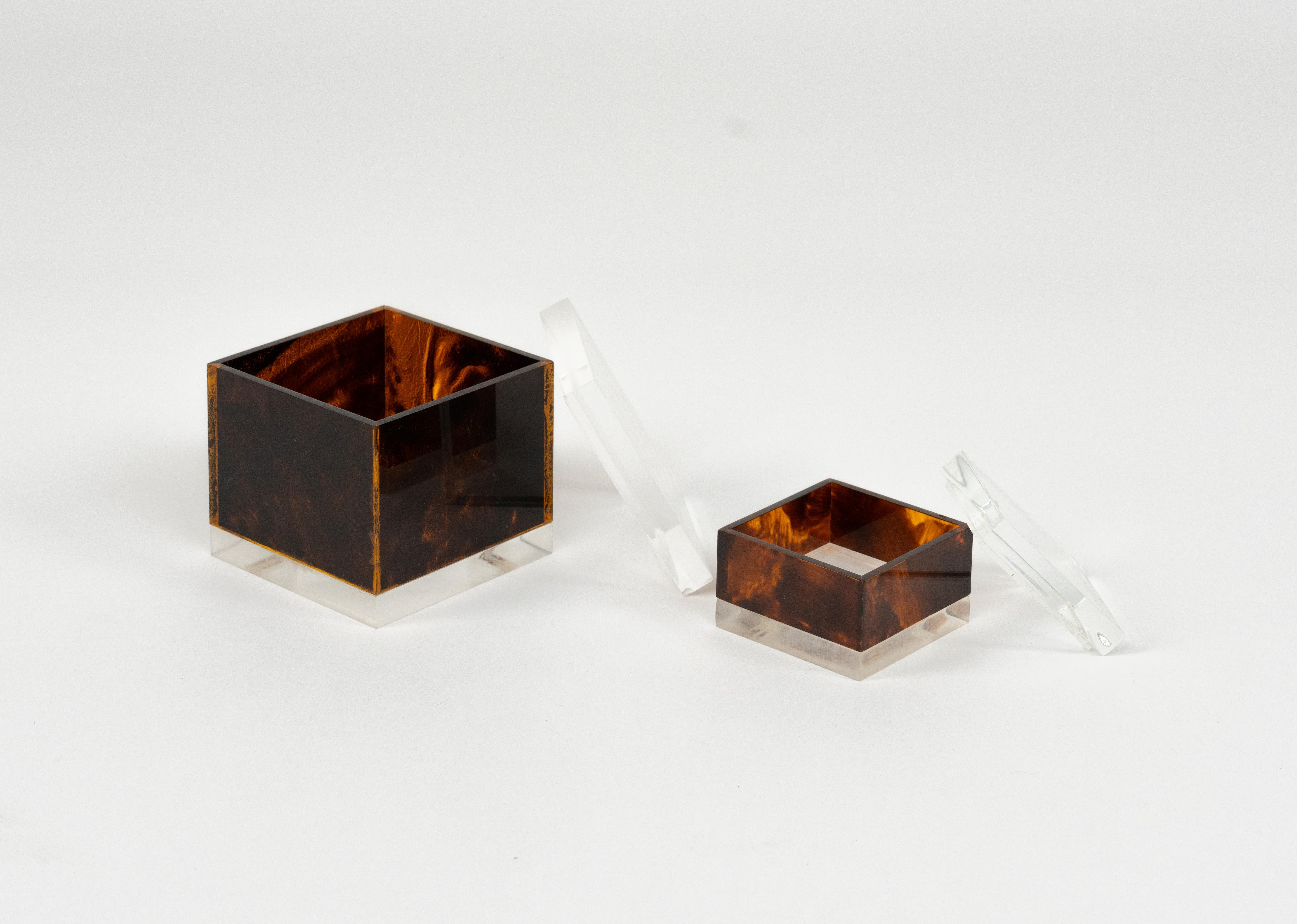 Pair of Box in Tortoiseshell Effect Lucite Christian Dior Style, Italy, 1970s For Sale 5