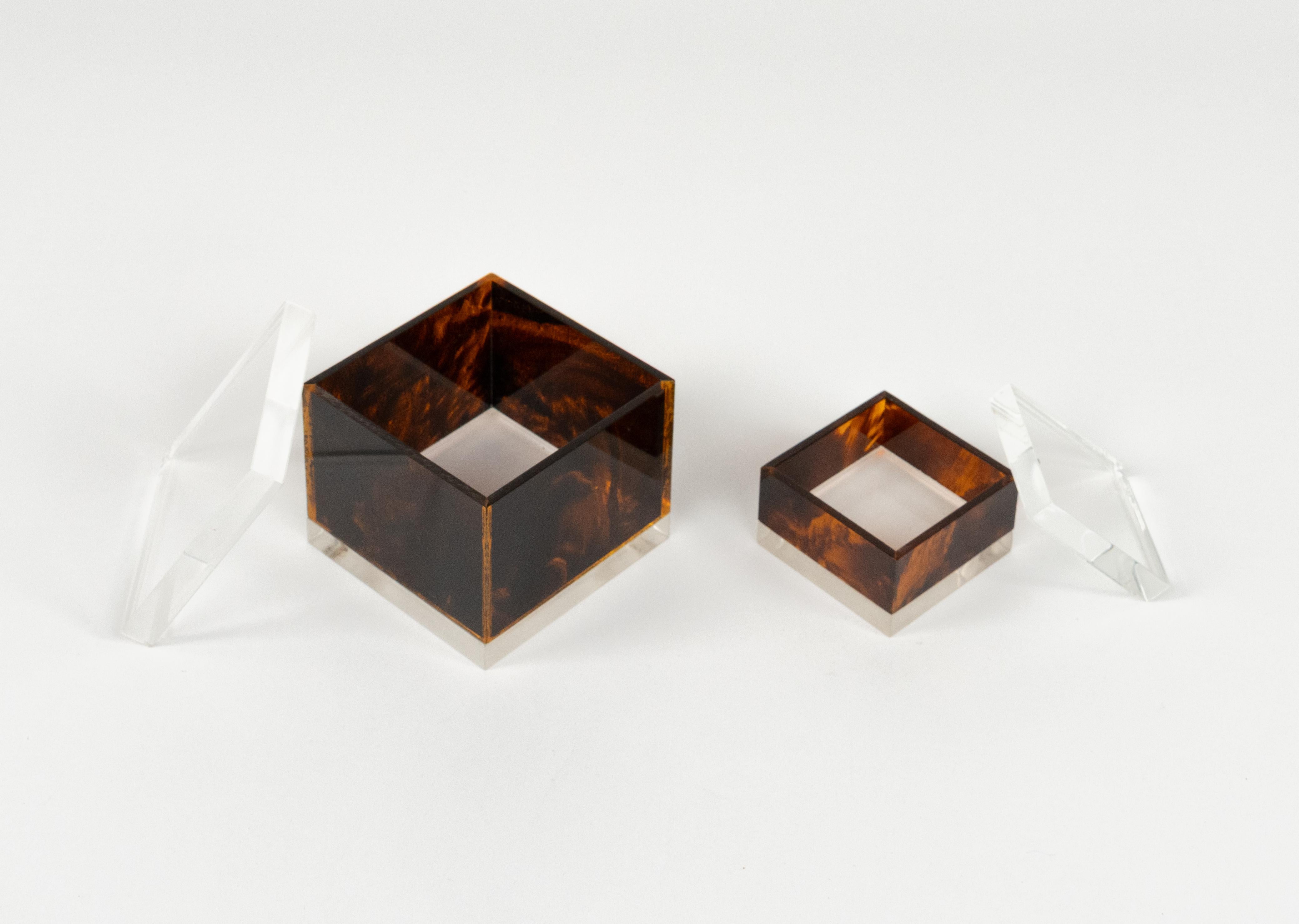 Pair of Box in Tortoiseshell Effect Lucite Christian Dior Style, Italy, 1970s For Sale 7