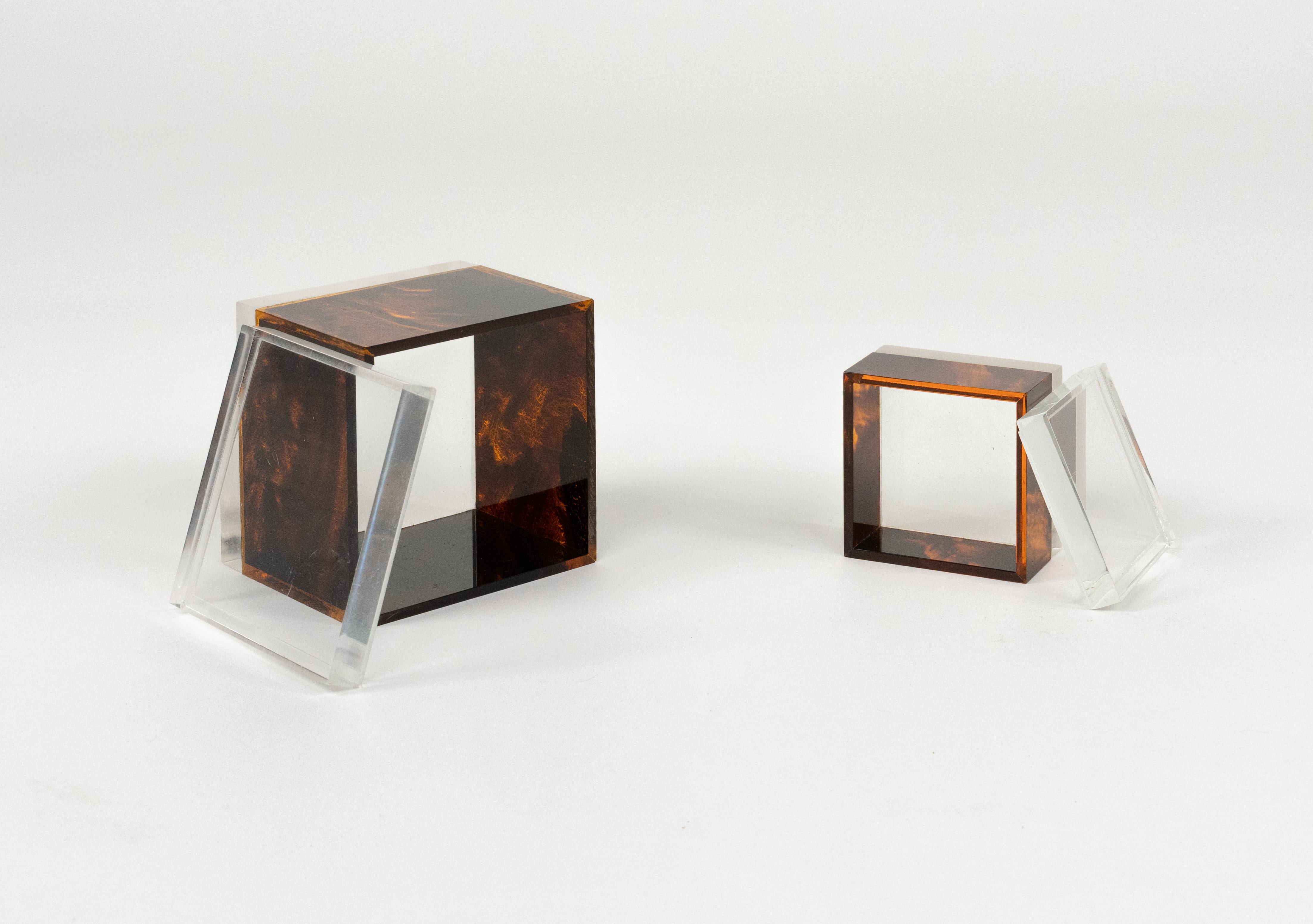 Pair of Box in Tortoiseshell Effect Lucite Christian Dior Style, Italy, 1970s For Sale 8