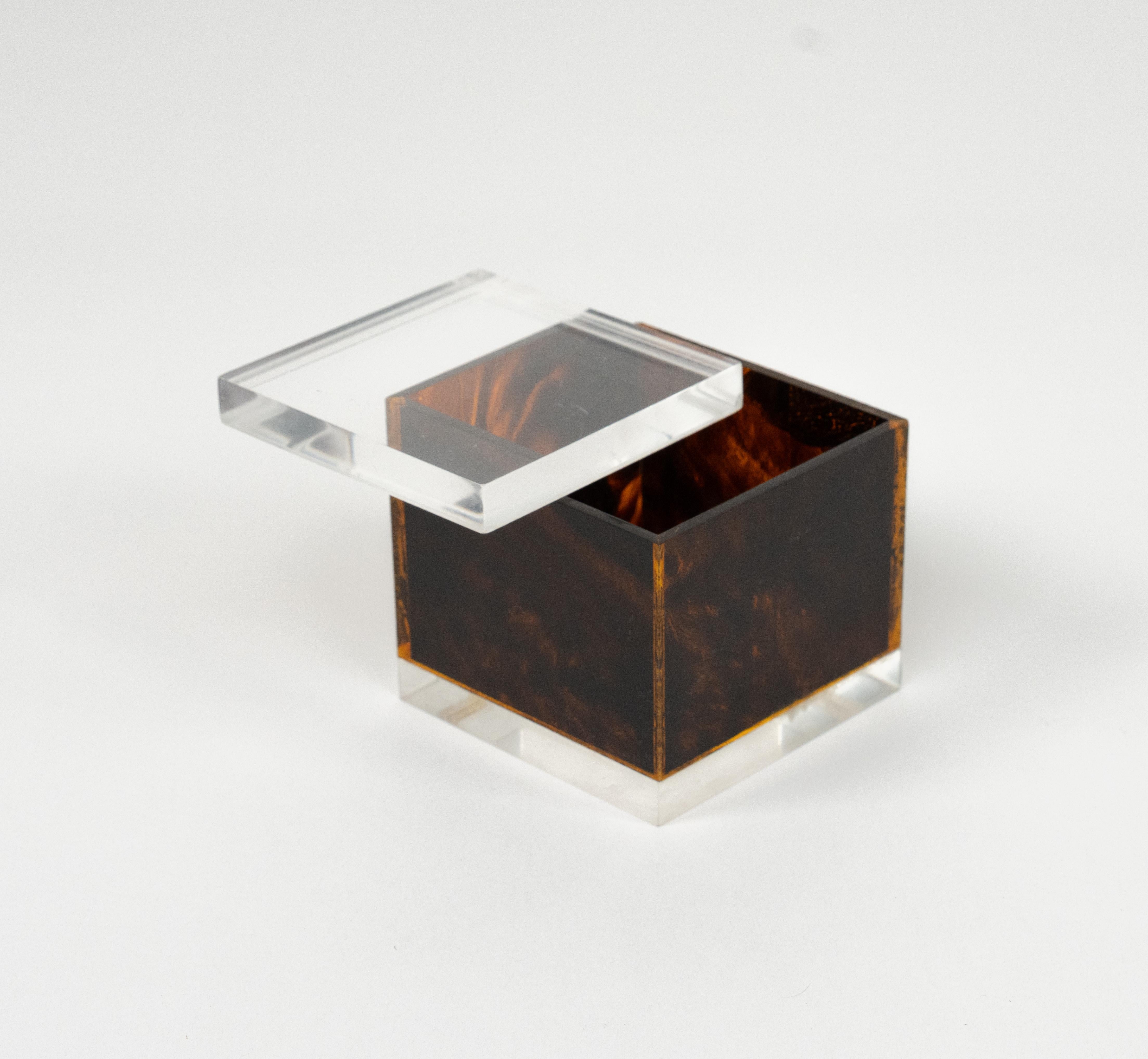 Pair of Box in Tortoiseshell Effect Lucite Christian Dior Style, Italy, 1970s For Sale 1