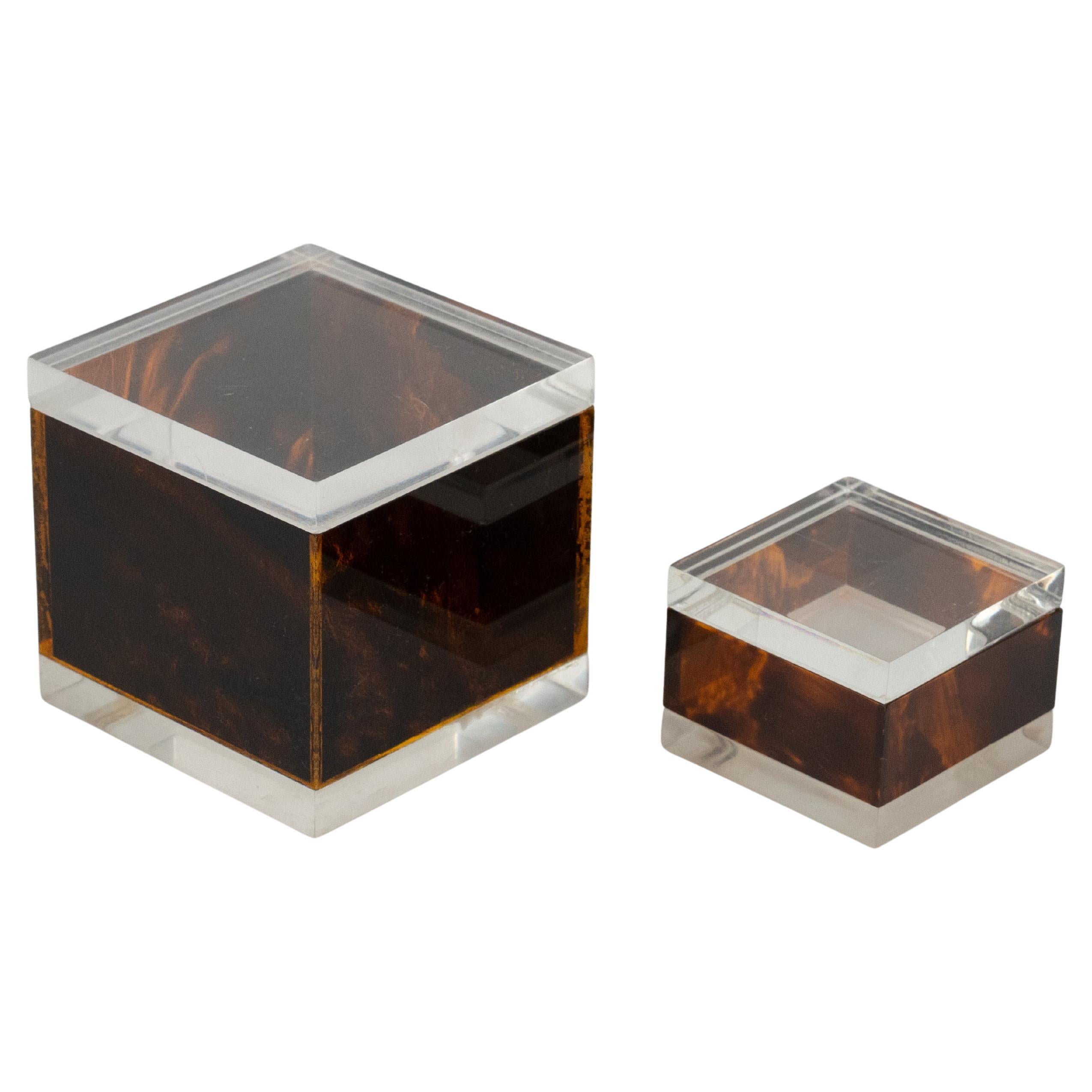 Pair of Box in Tortoiseshell Effect Lucite Christian Dior Style, Italy, 1970s