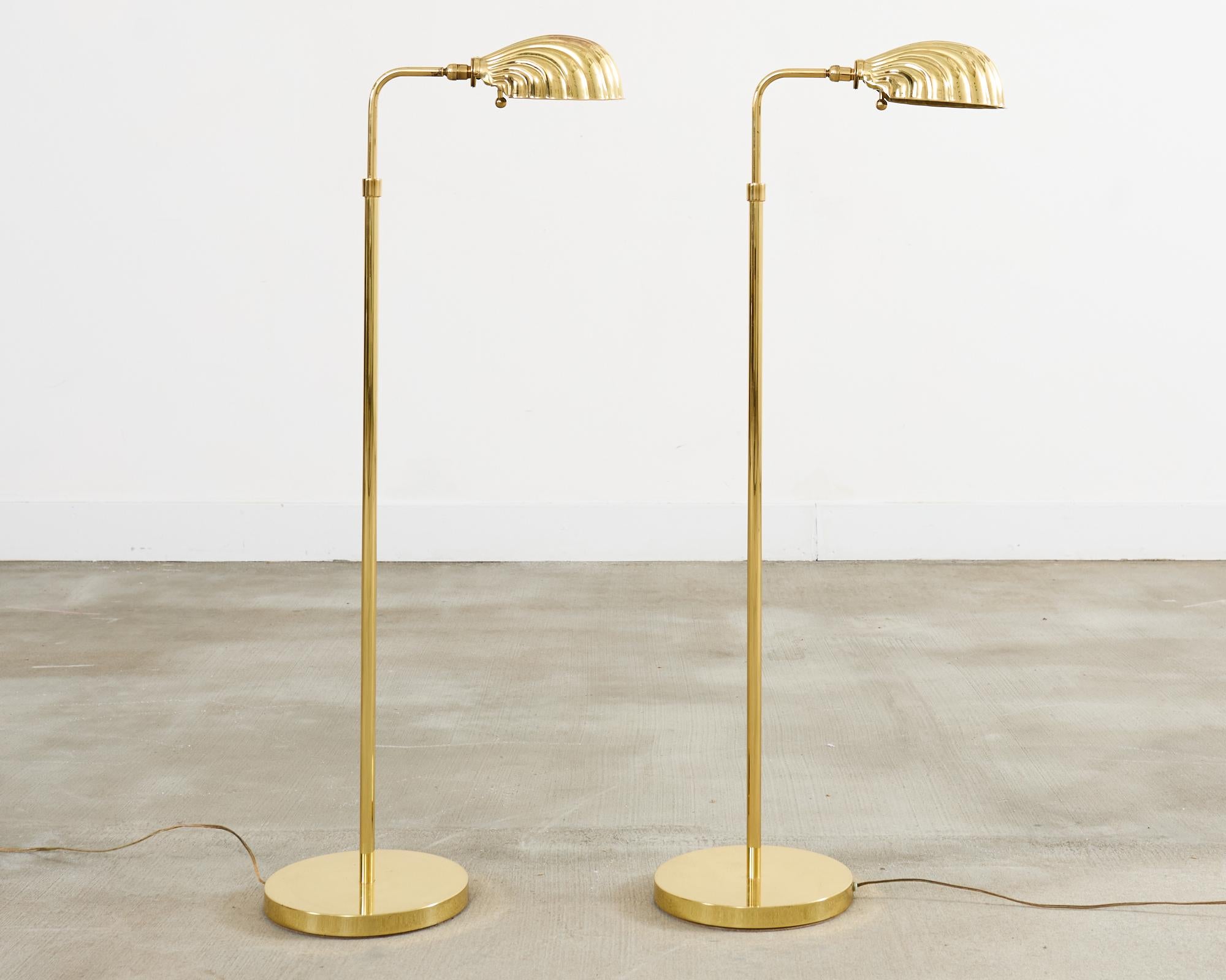 Hollywood Regency Pair of Boyd Pharmacy Style Brass Venetian Shell Floor Lamps