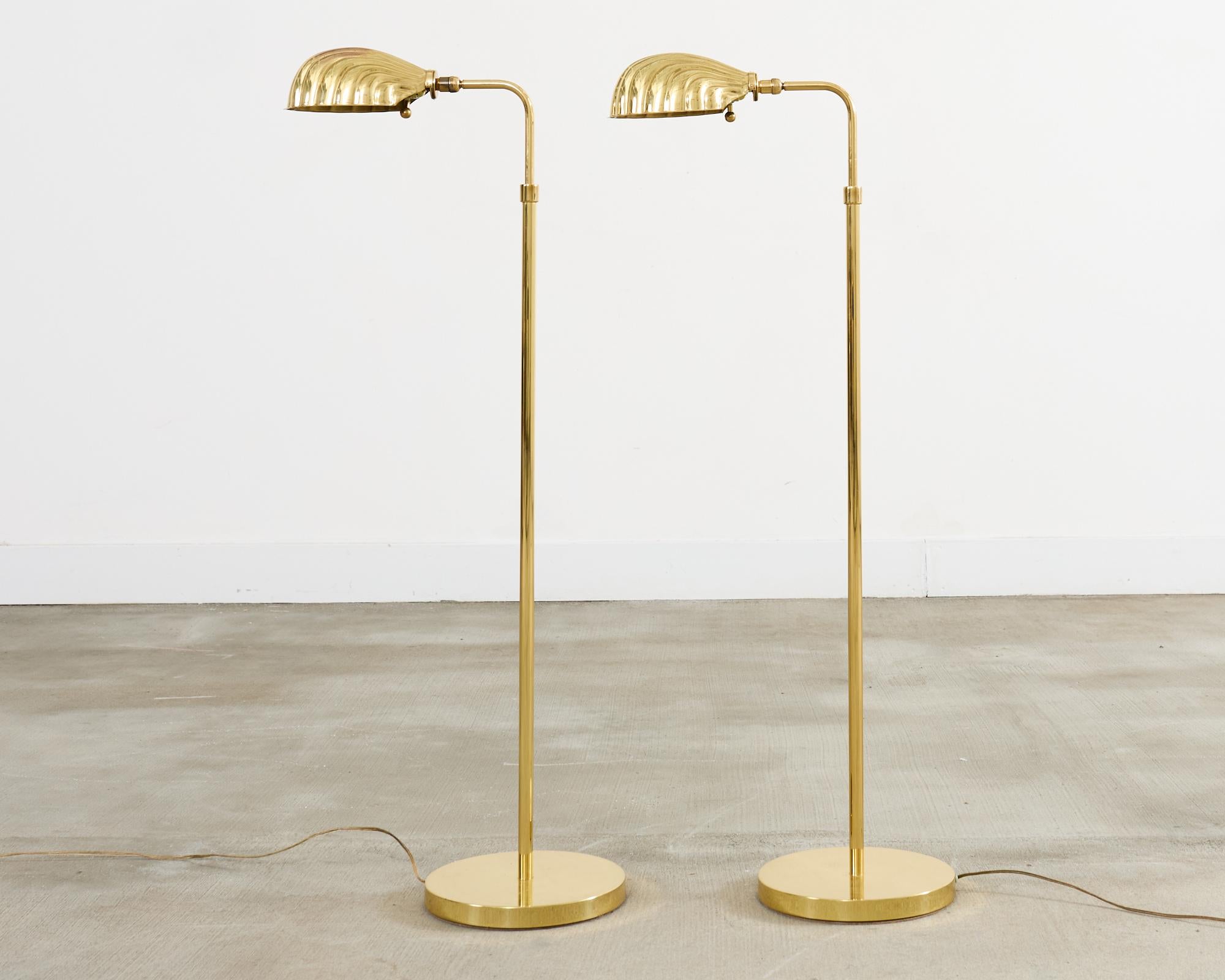 Patinated Pair of Boyd Pharmacy Style Brass Venetian Shell Floor Lamps