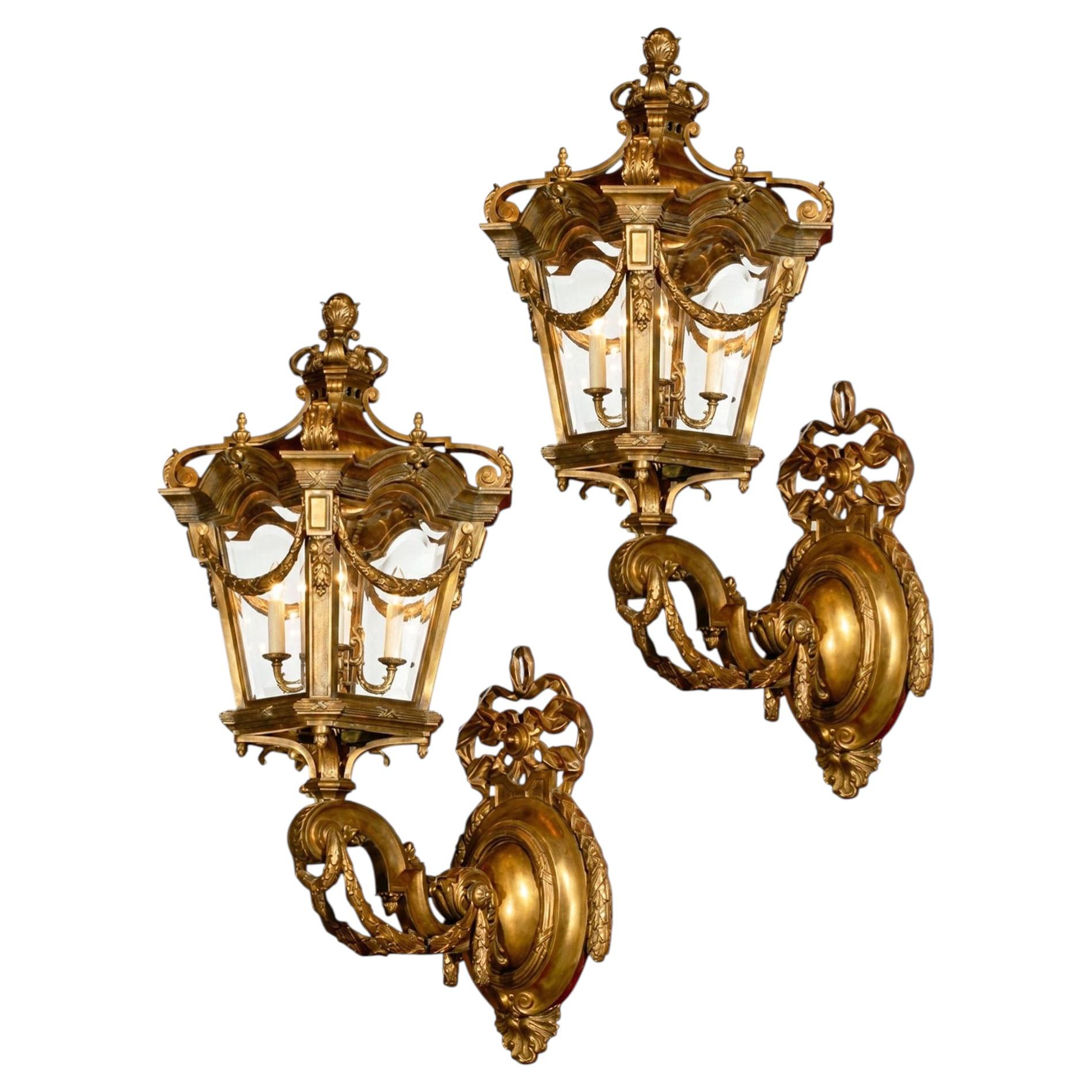 Pair of Brackets with Lanterns For Sale
