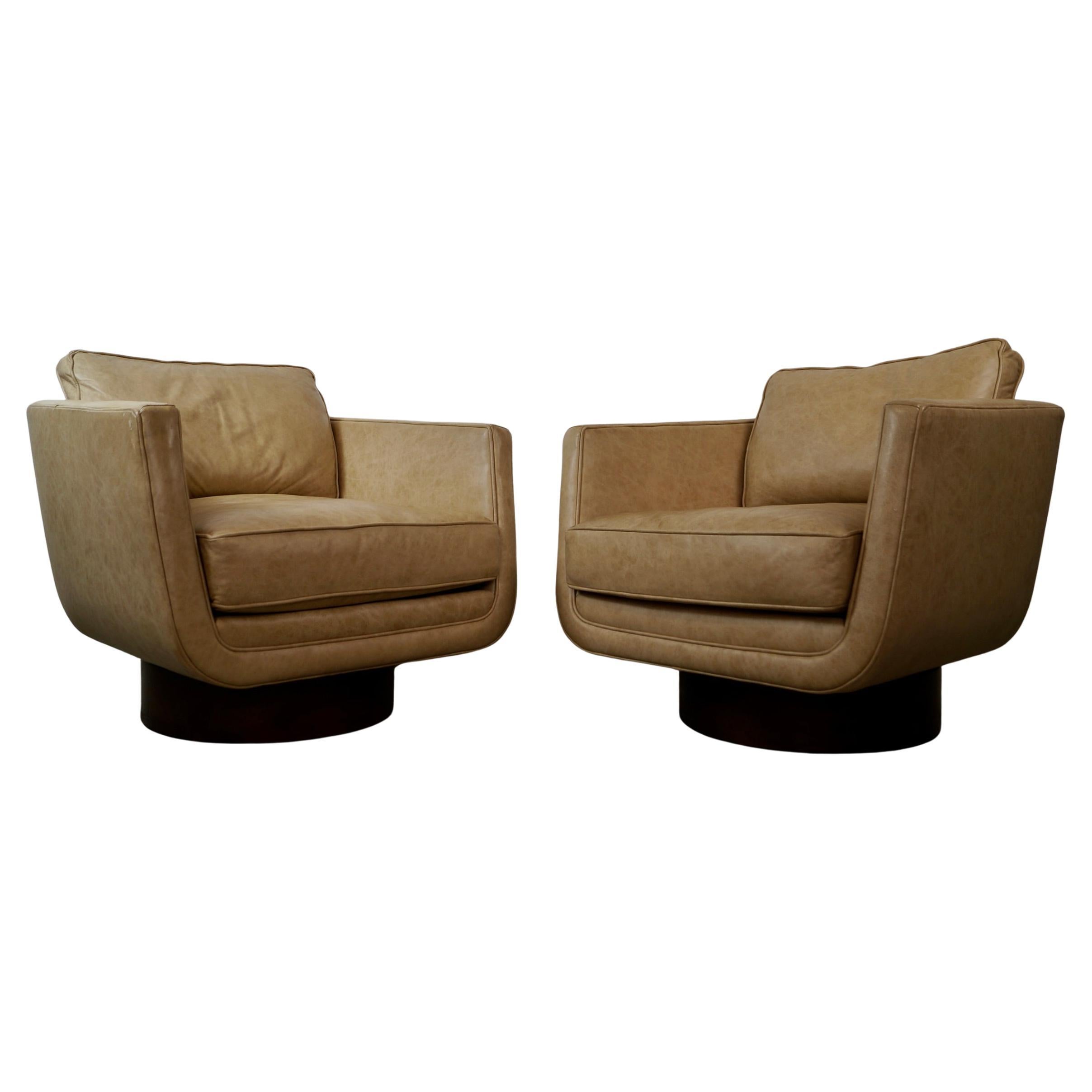 Pair of Bradington Young Leather Swivel Lounge Chairs
