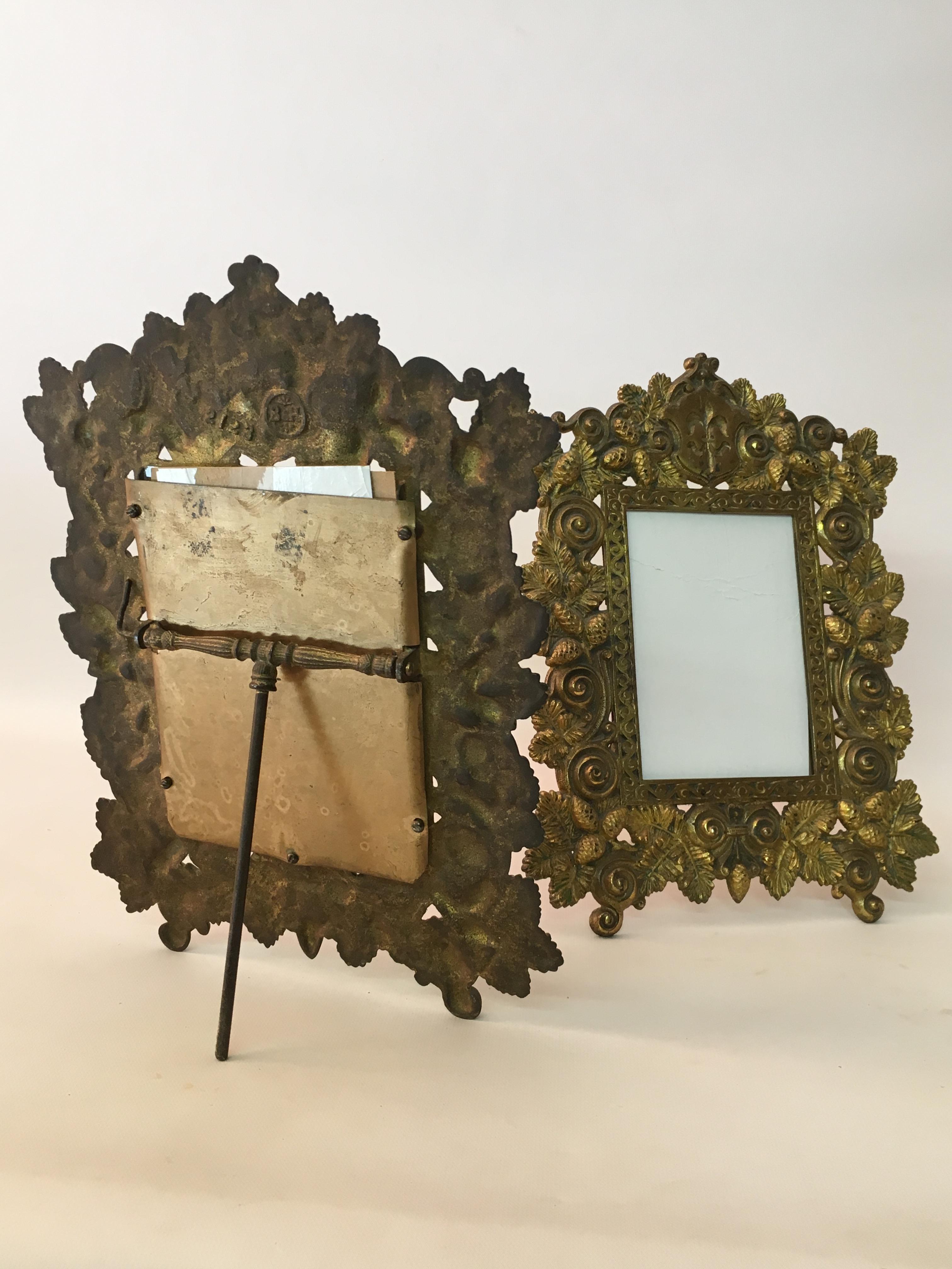 Victorian Pair of Bradley and Hubbard Fleur de Lis Brass Frames