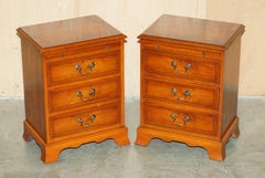 PAiR OF BRADLEY FURNITURE BURR YEW BEDSIDE TABLE NIGHTSTAND DRAWERS BUTLERS TRAY