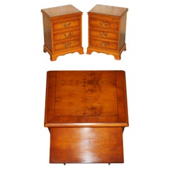 Vintage PAiR OF BRADLEY FURNITURE BURR YEW BEDSIDE TABLE NIGHTSTAND DRAWERS BUTLERS TRAY
