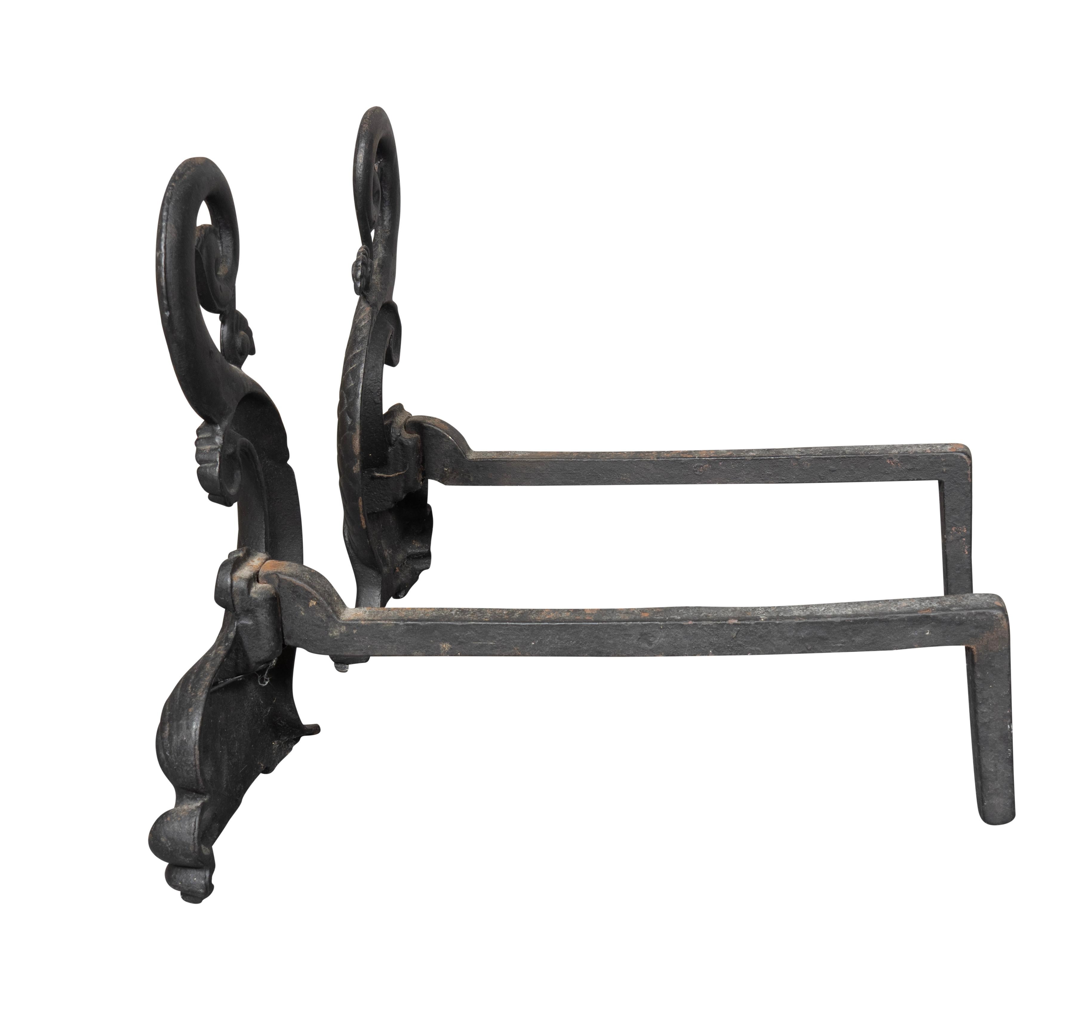 Pair Of Bradley & Hubbard Dolphin Form Cast Iron Andirons For Sale 2