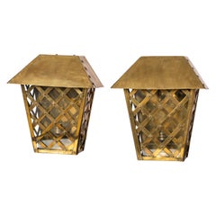 Vintage Pair of "Braided" Brass Wall Lanterns - France 1960
s