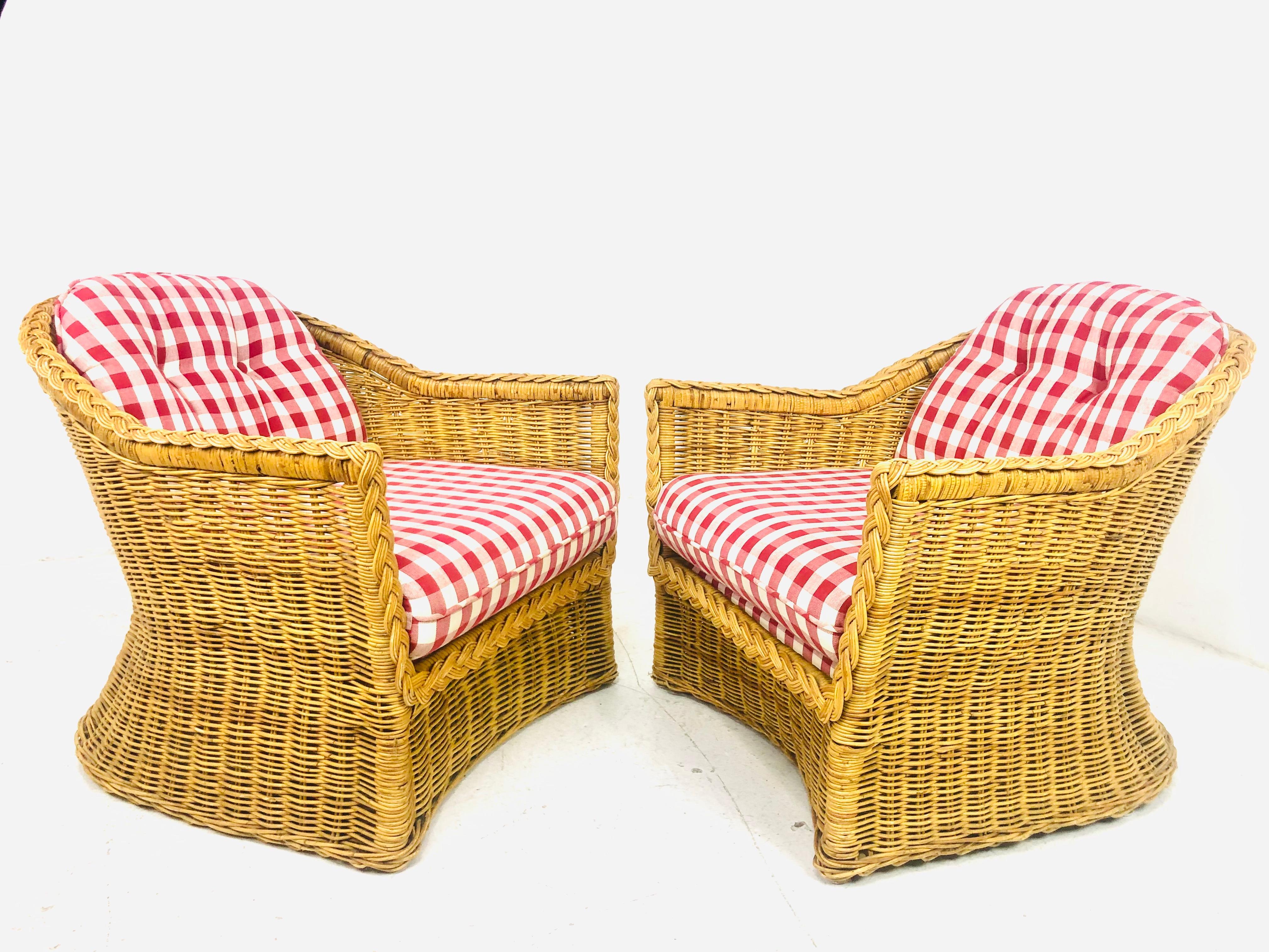 Organic Modern Pair of Braided Rattan Chairs by Wicker Works