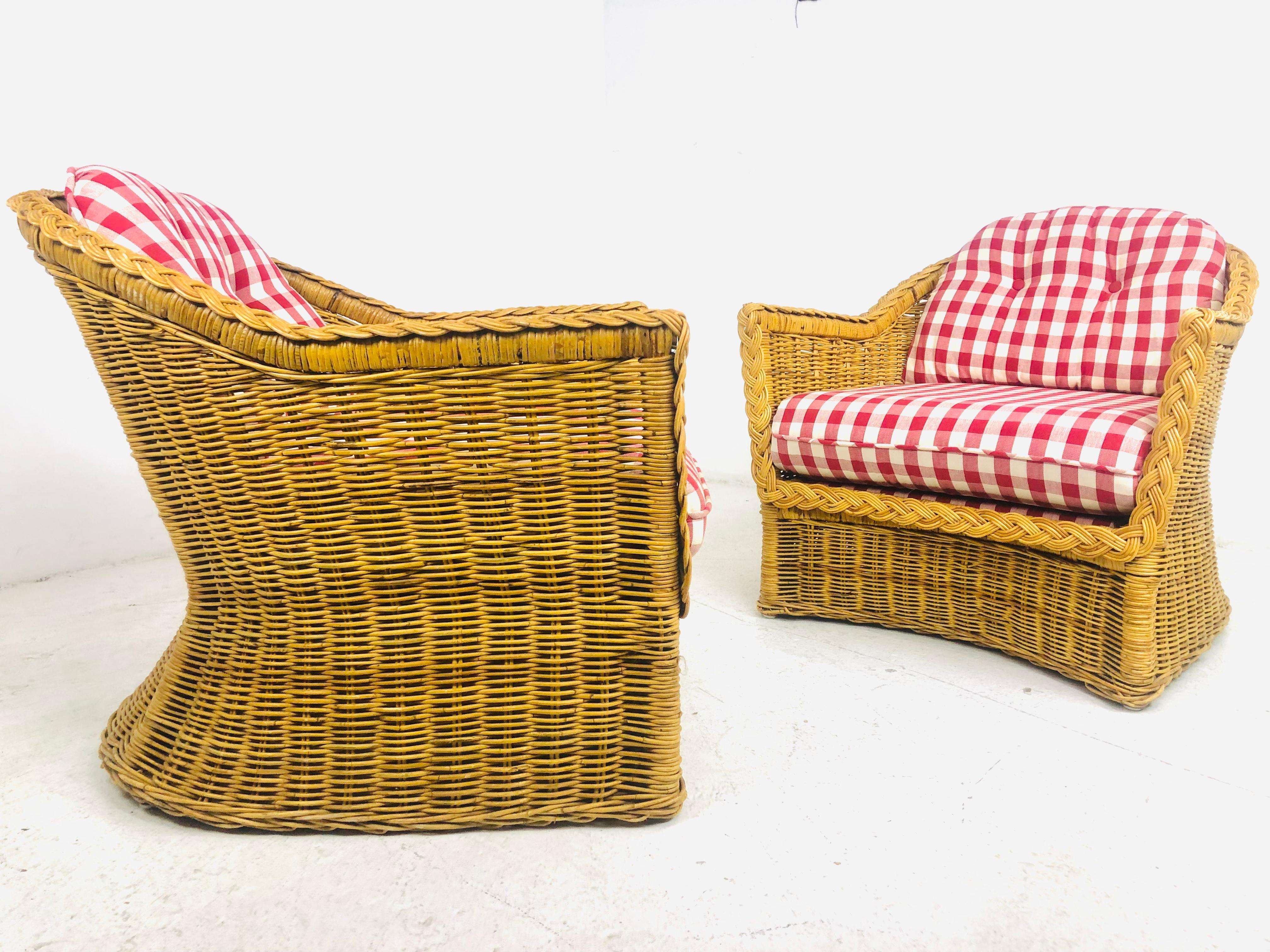 Pair of Braided Rattan Chairs by Wicker Works In Good Condition In Dallas, TX