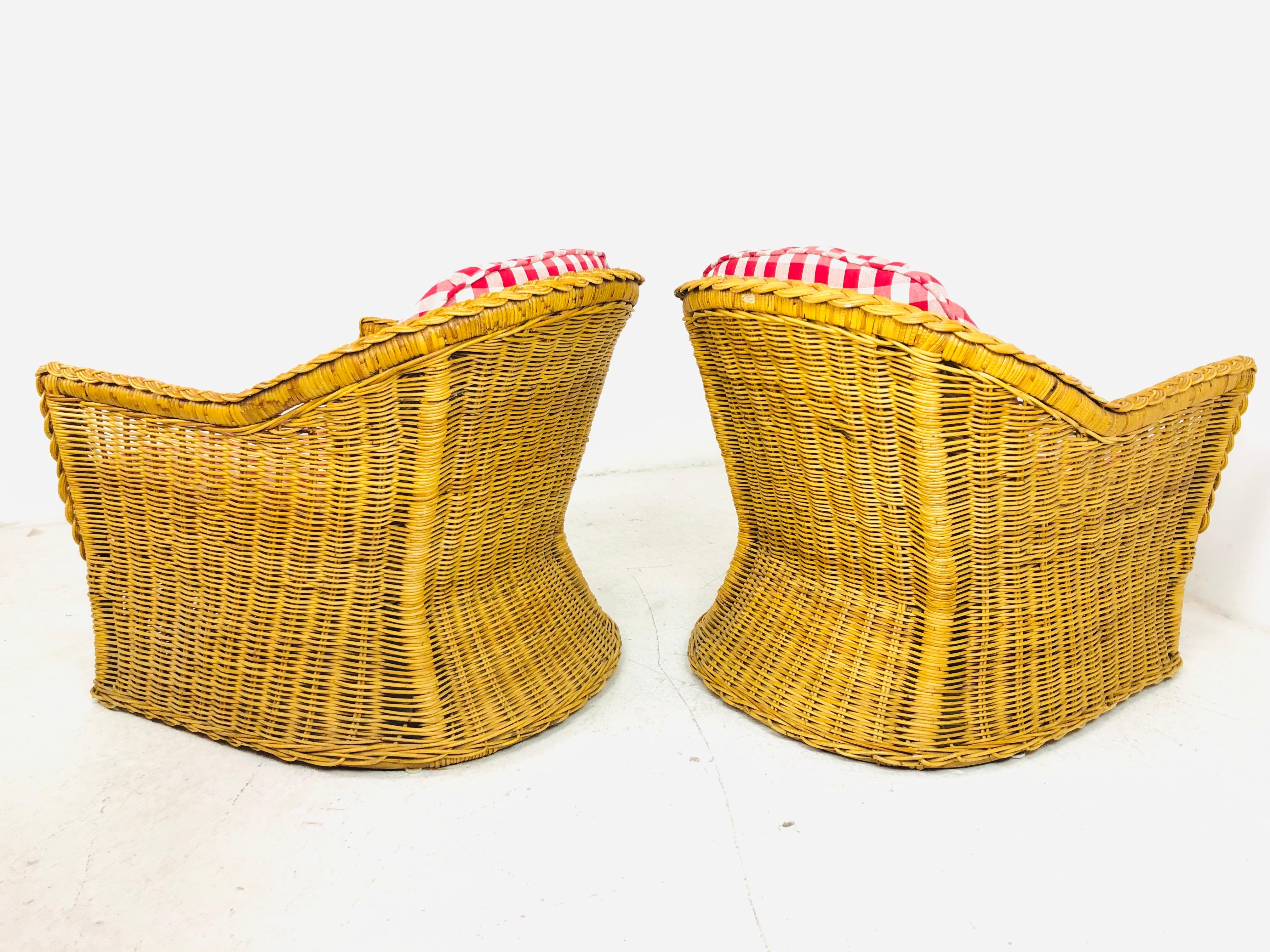 Late 20th Century Pair of Braided Rattan Chairs by Wicker Works