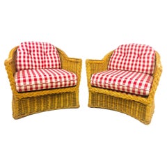 Pair of Braided Rattan Chairs by Wicker Works