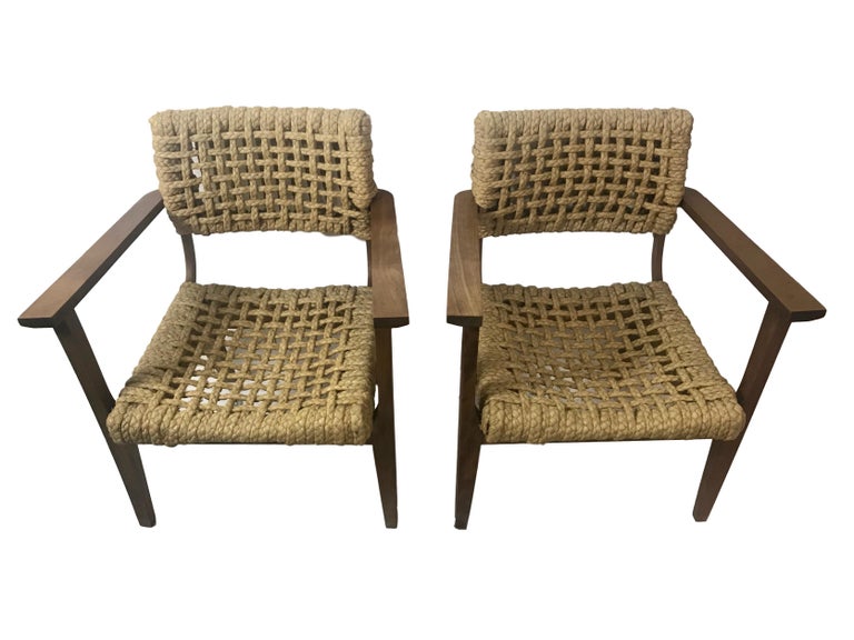 Pair of Braided Rope Chairs by Adrien Audoux and Frida circa