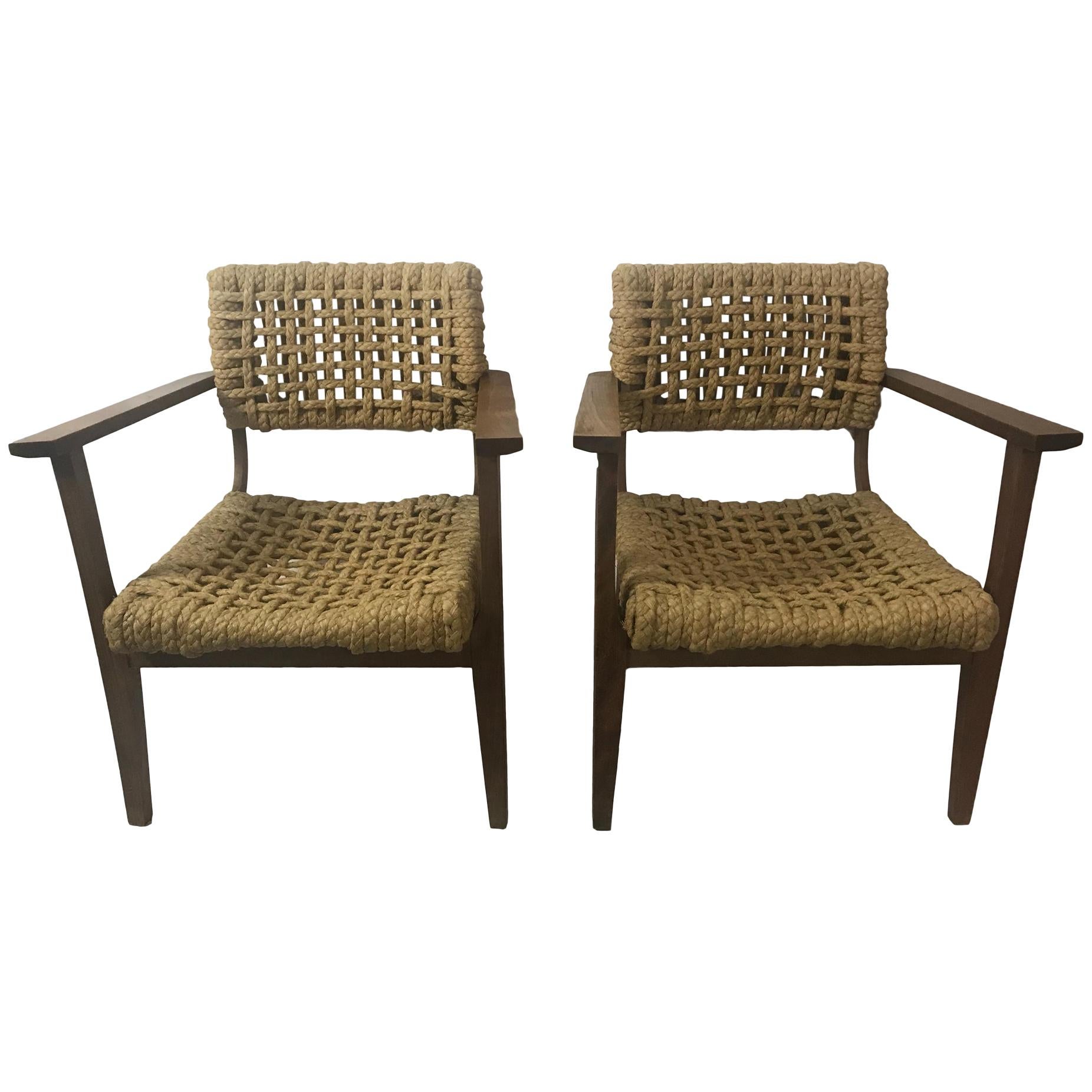Pair of Braided Rope Chairs by Adrien Audoux and Frida circa