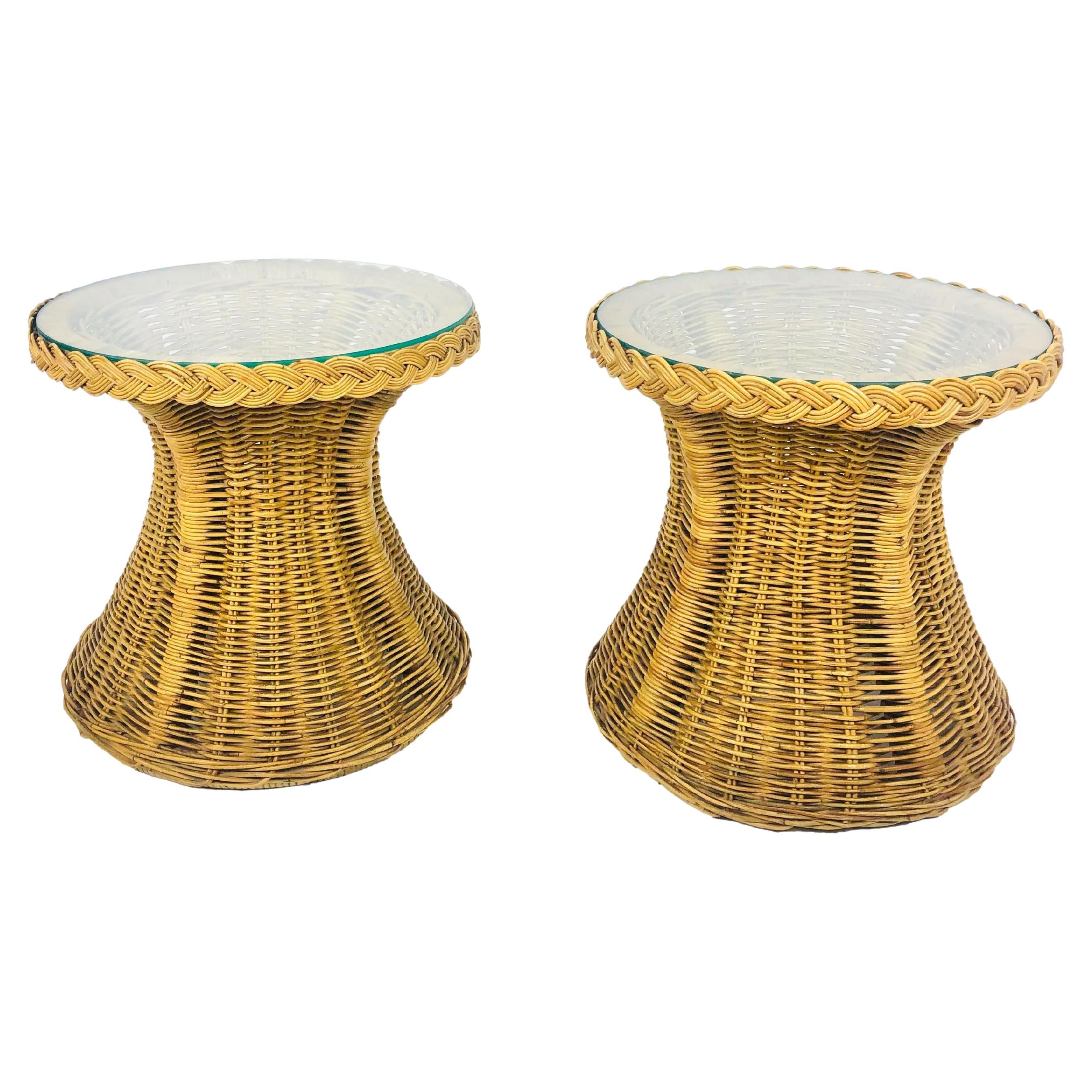 Pair of Braided Side Tables by Wicker Works