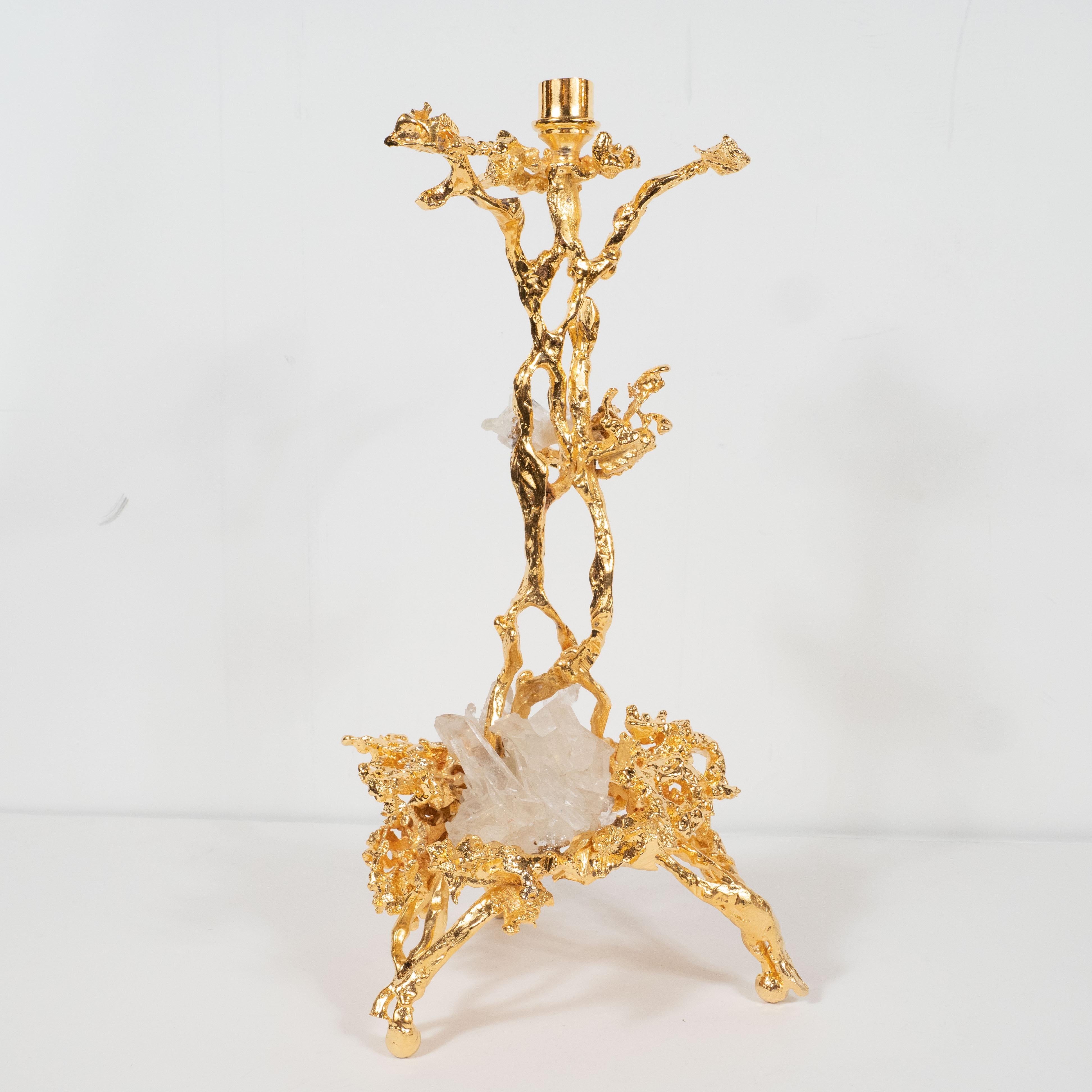 Pair of Branch Form 24-Karat Gilded Bronze Candlesticks by Claude Boeltz 7